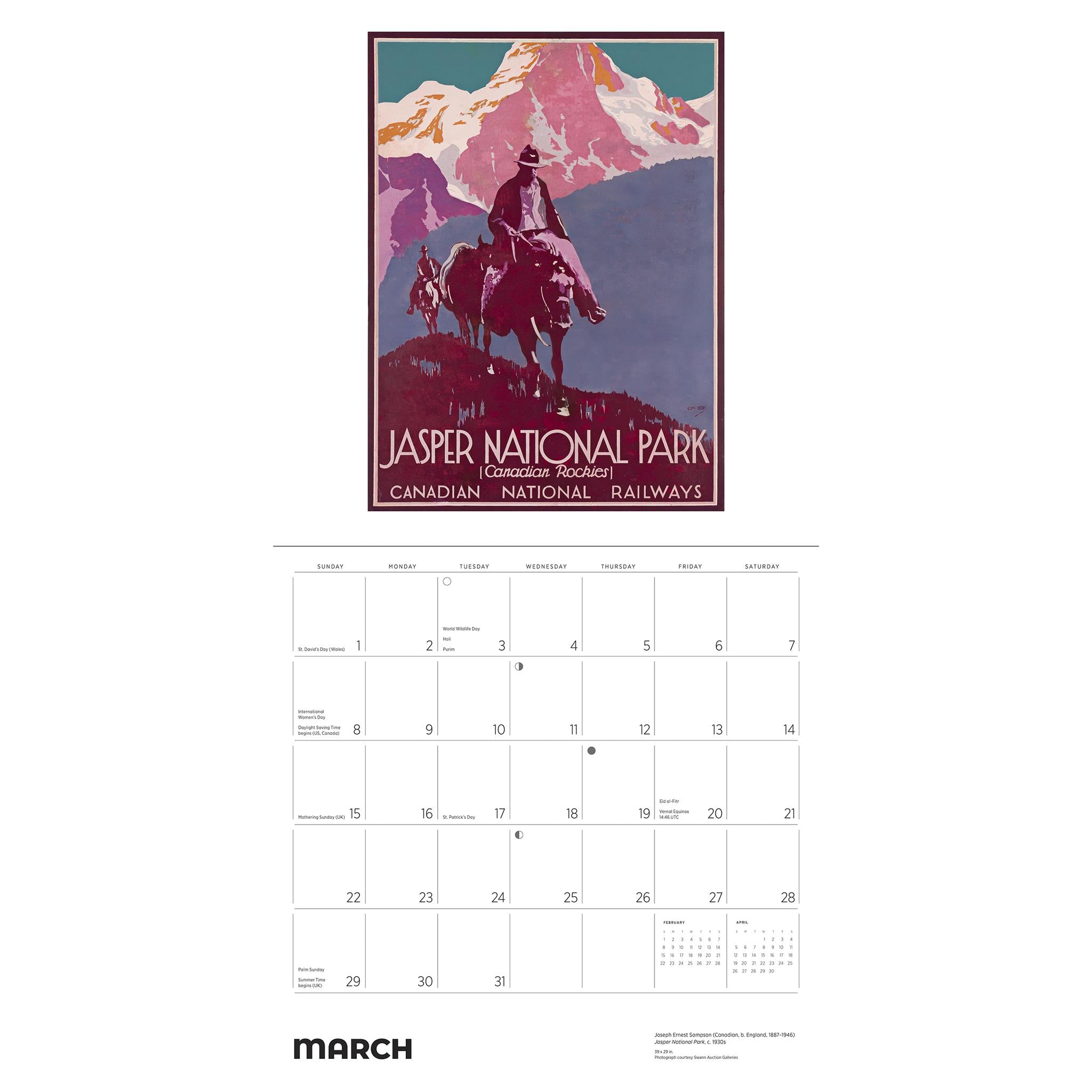 Calendrier mural des affiches de voyage du Canada 2026