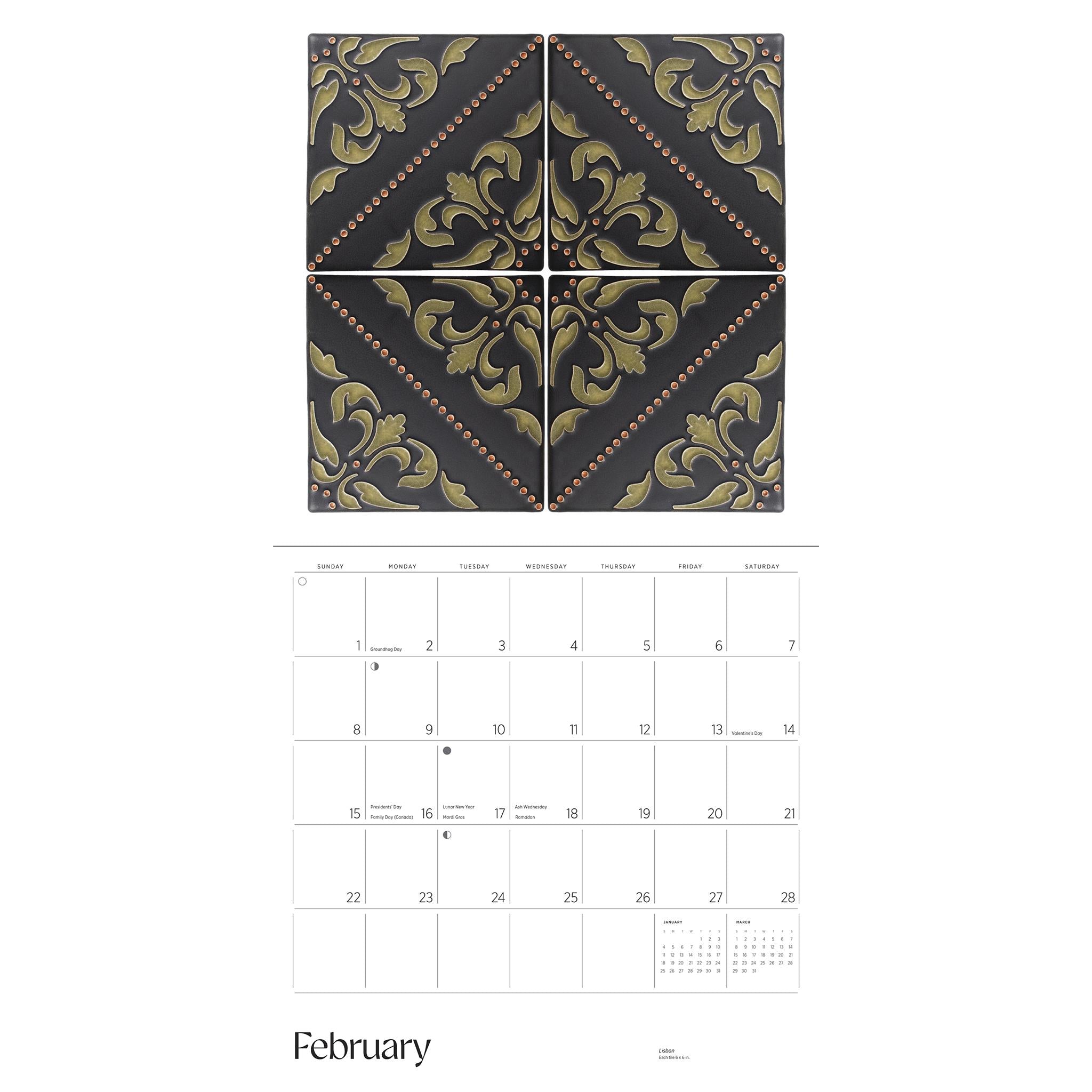 Calendrier mural Arts and Crafts Tiles 2026 - Disponible uniquement en ligne