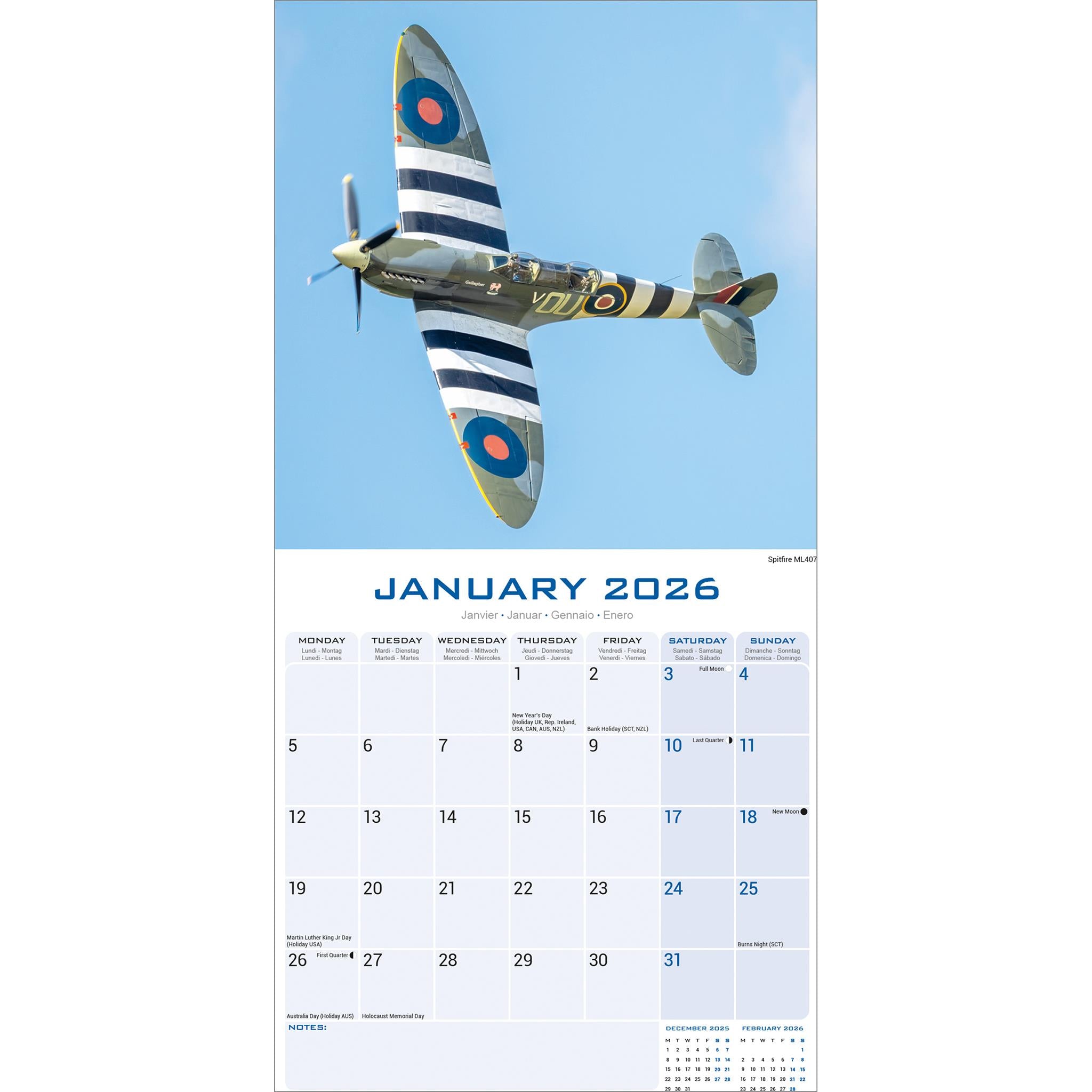 Calendrier mural Spitfires 2026