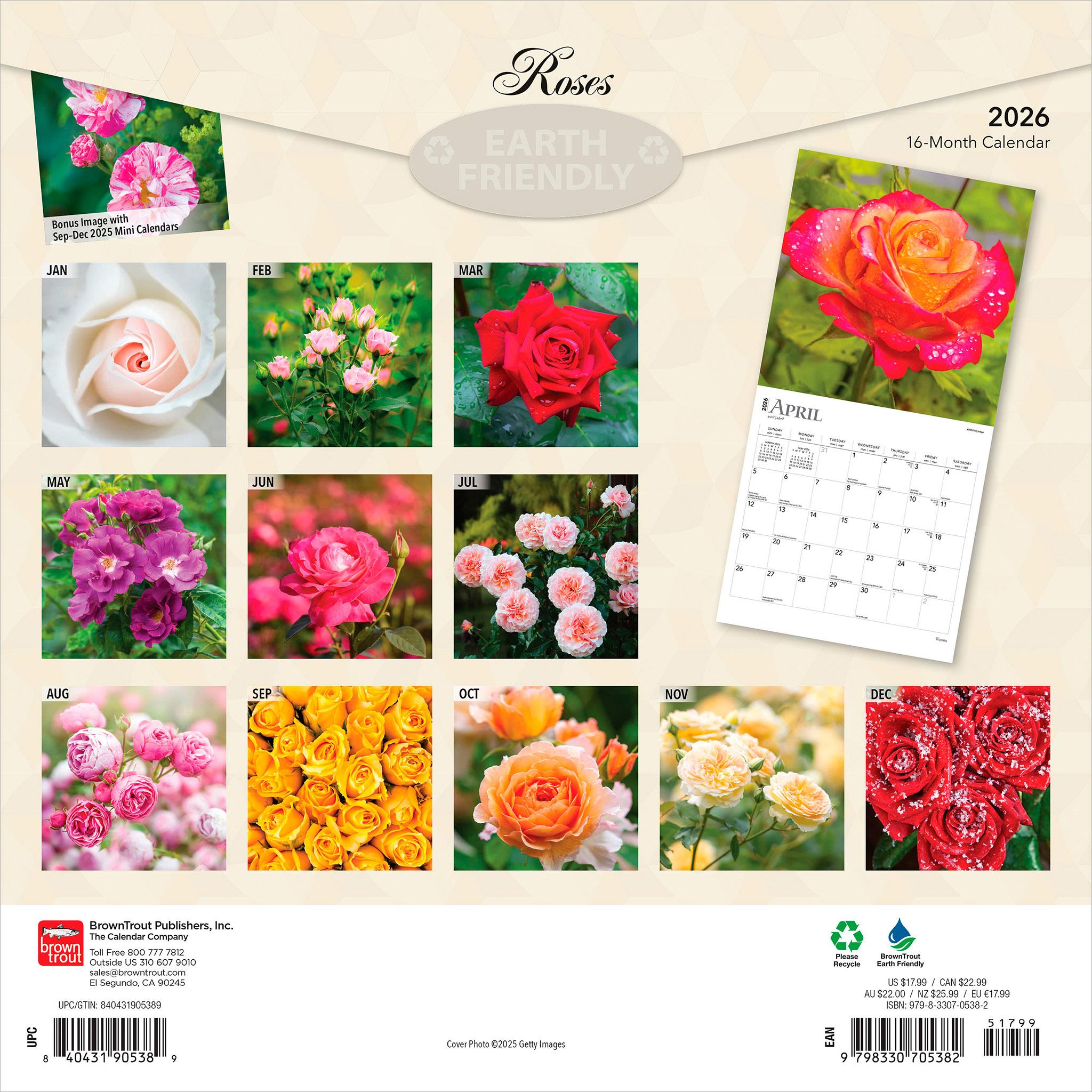 Calendrier mural Roses 2026 - Disponible uniquement en ligne