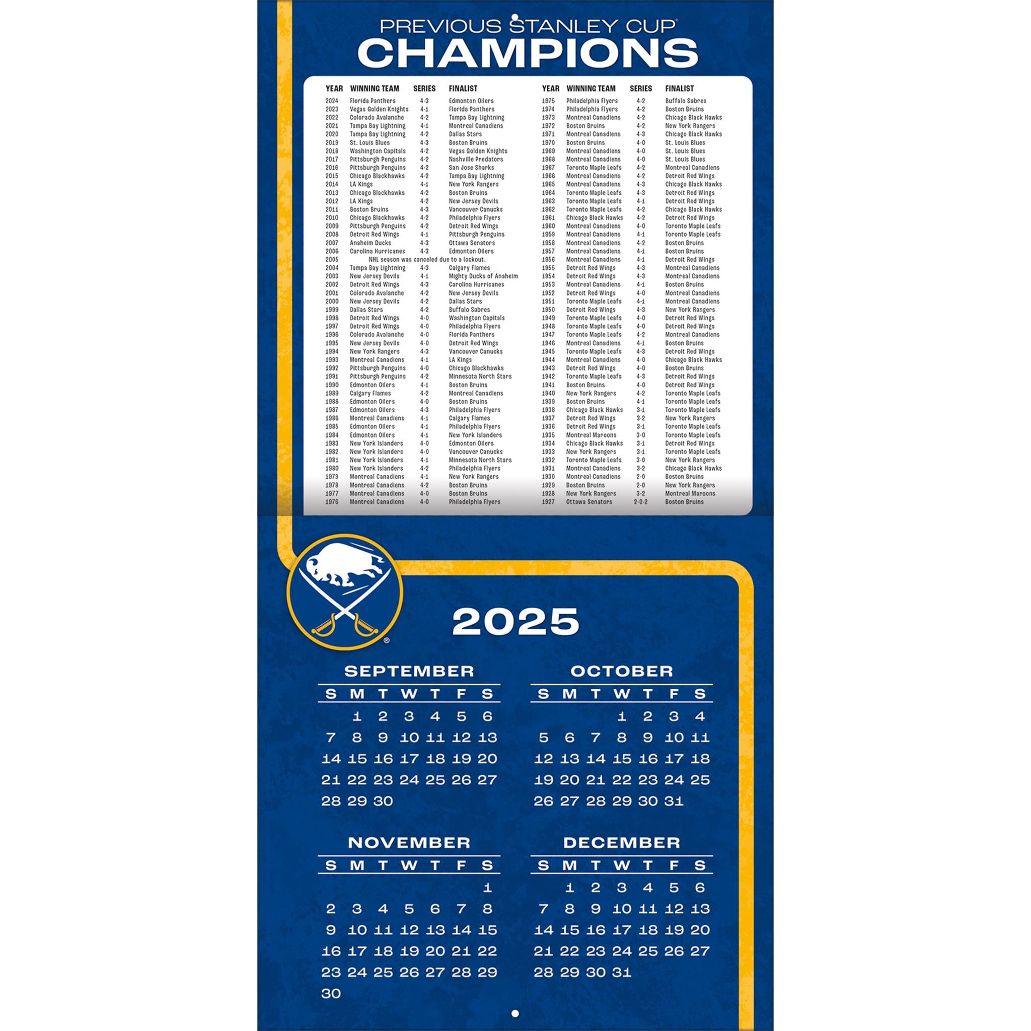 Calendrier mural 2026 des Sabres de Buffalo (NHL)