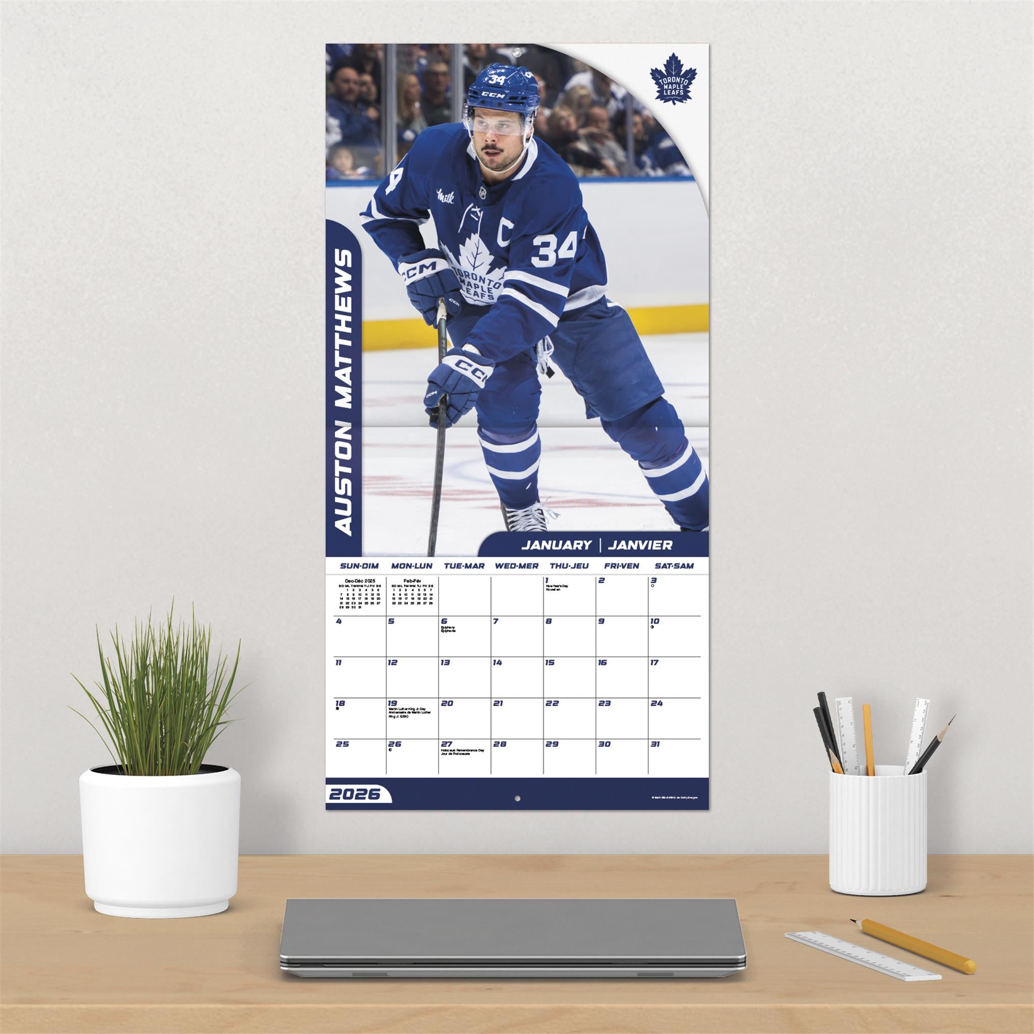 Calendrier mural bilingue 2026 des Maple Leafs de Toronto (LNH)