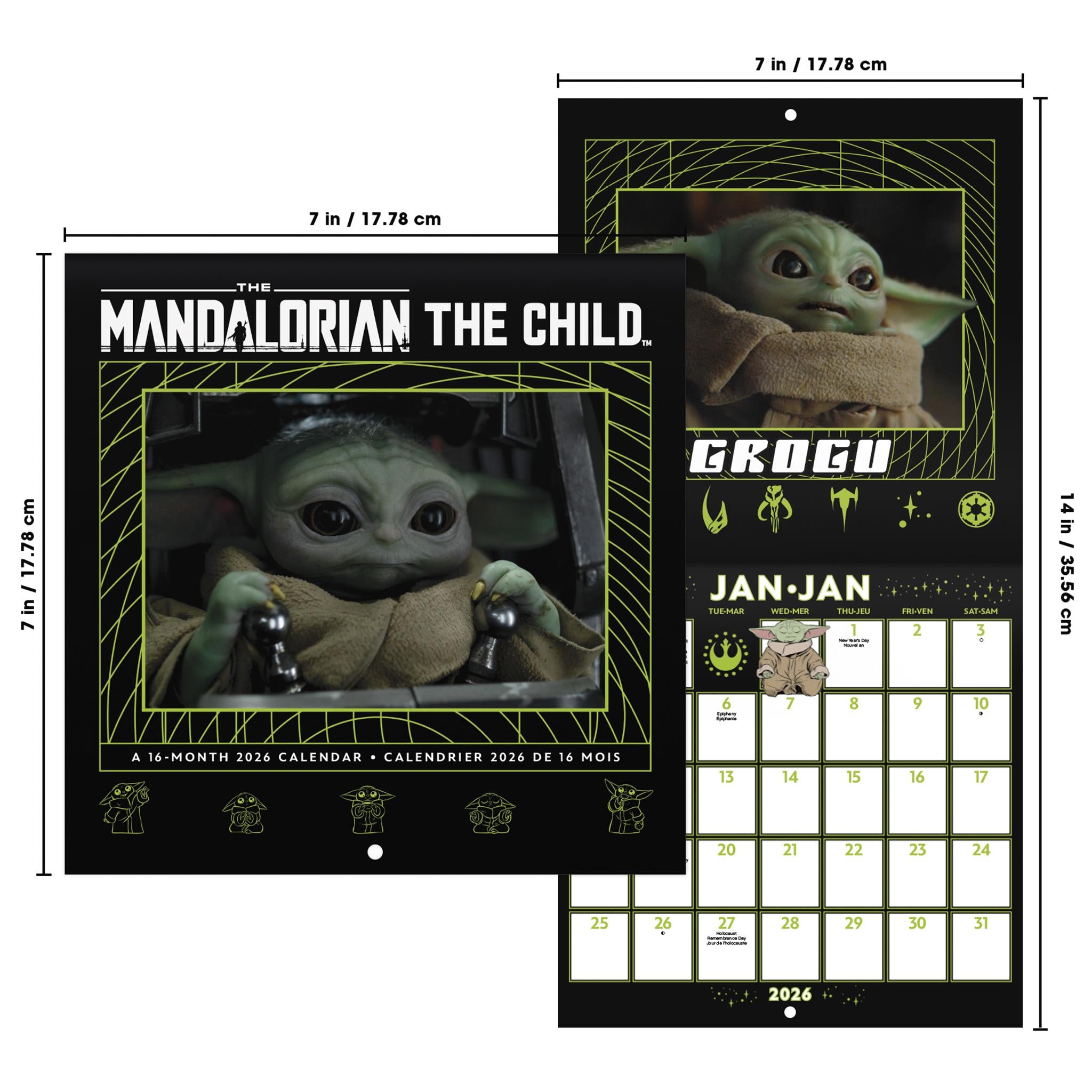 Mini-calendrier bilingue Star Wars Mandalorian Grogu 2026