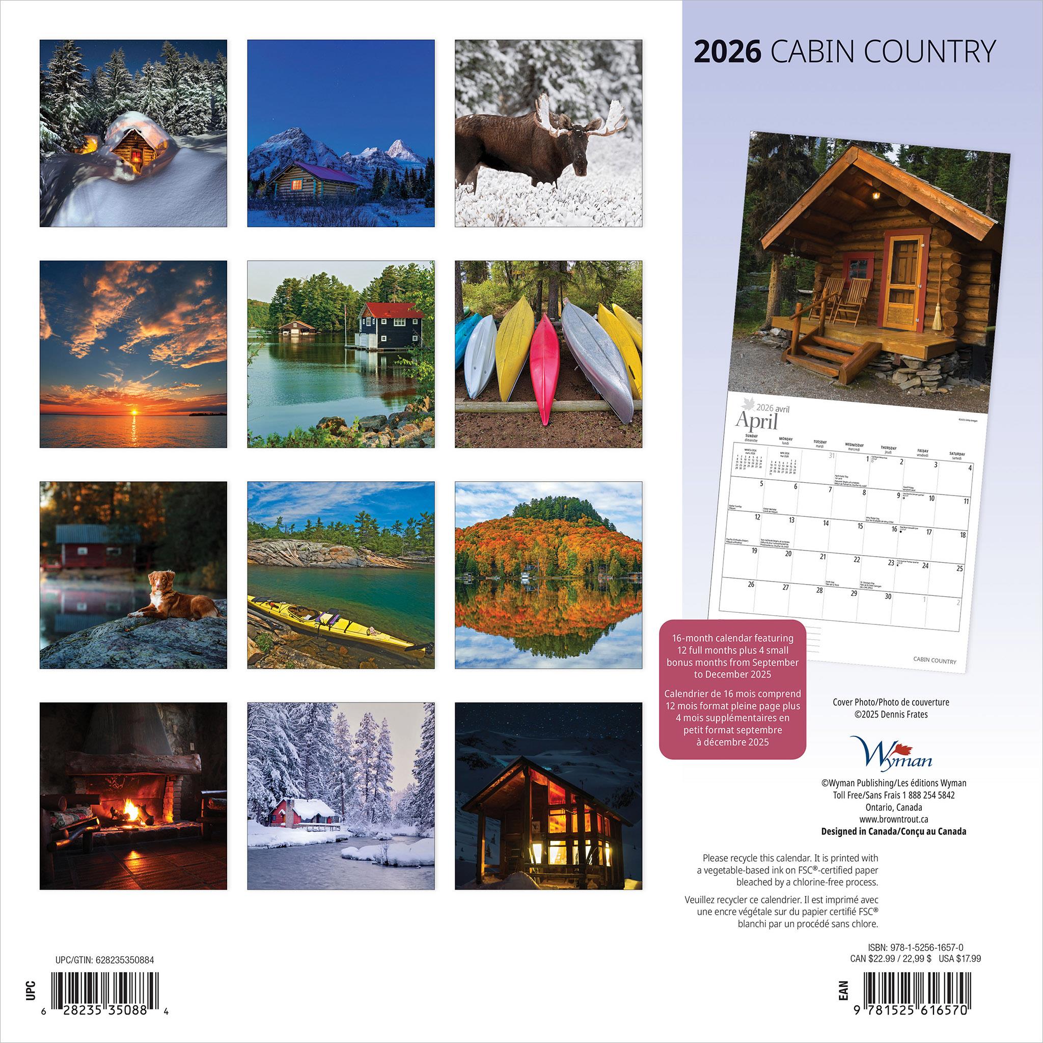 Calendrier mural Cabin Country 2026