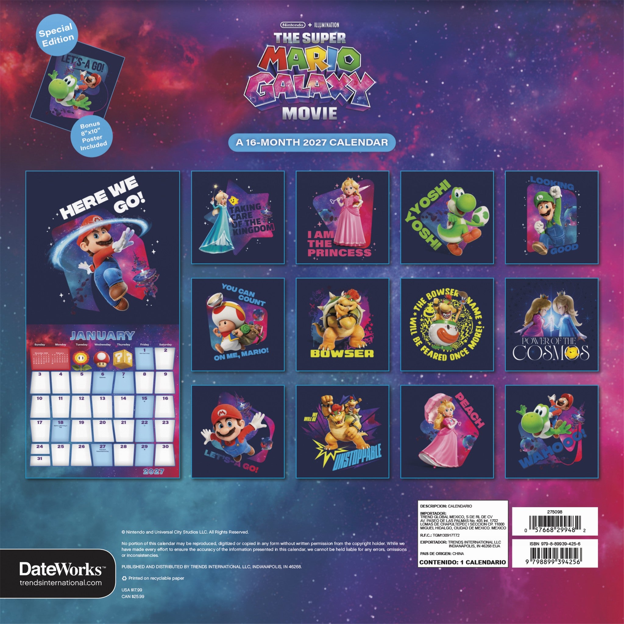 The Super Mario Brothers Movie 2 Exclusive with Print 2027 Wall Calendar