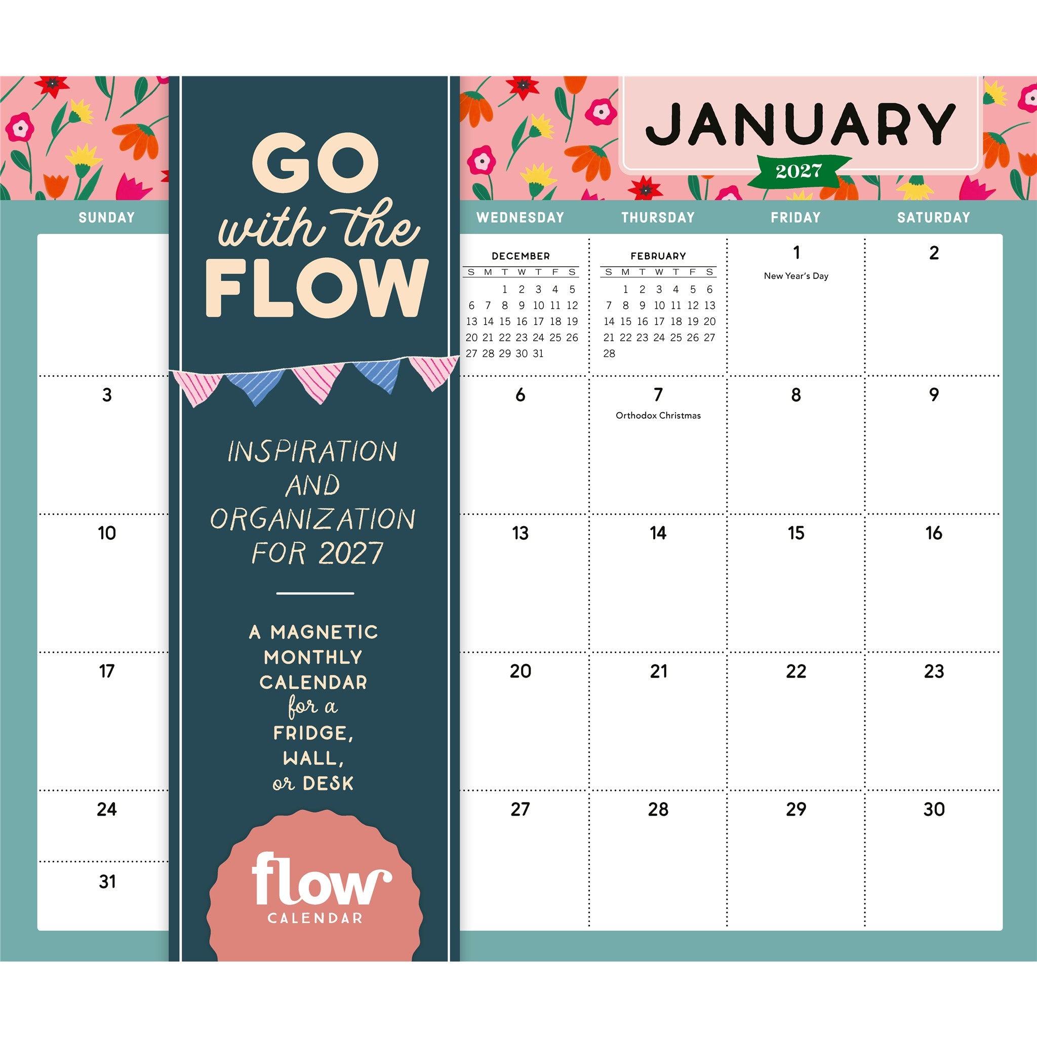 Mini calendrier mural magnétique "Go with the Flow 2027" - En ligne seulement