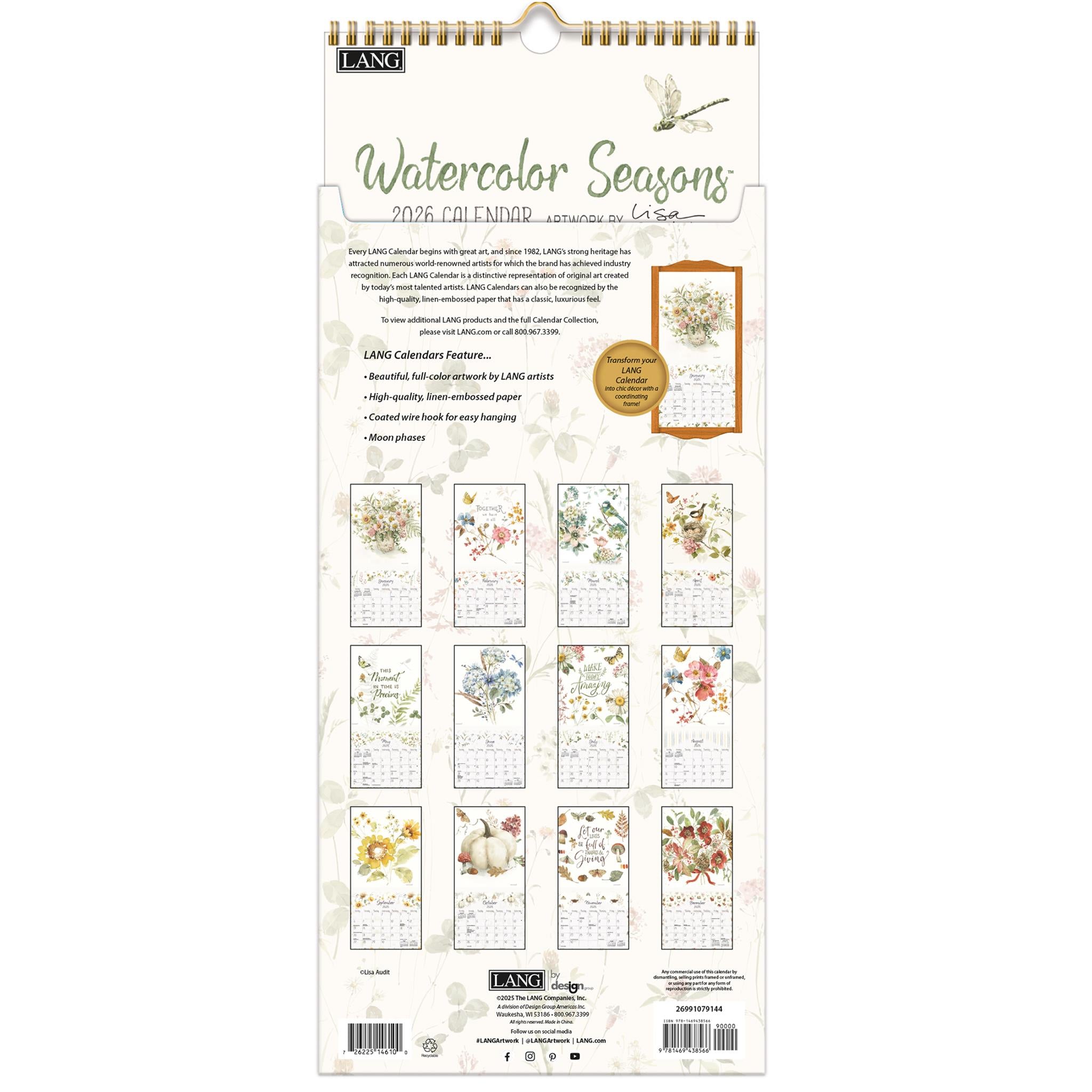 Calendrier fin Watercolor Seasons 2026 - Disponible uniquement en ligne