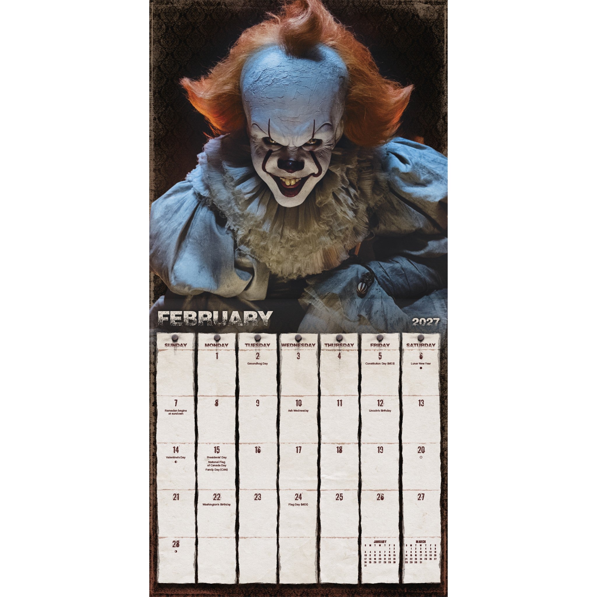Calendrier mural Collection horreur 2027