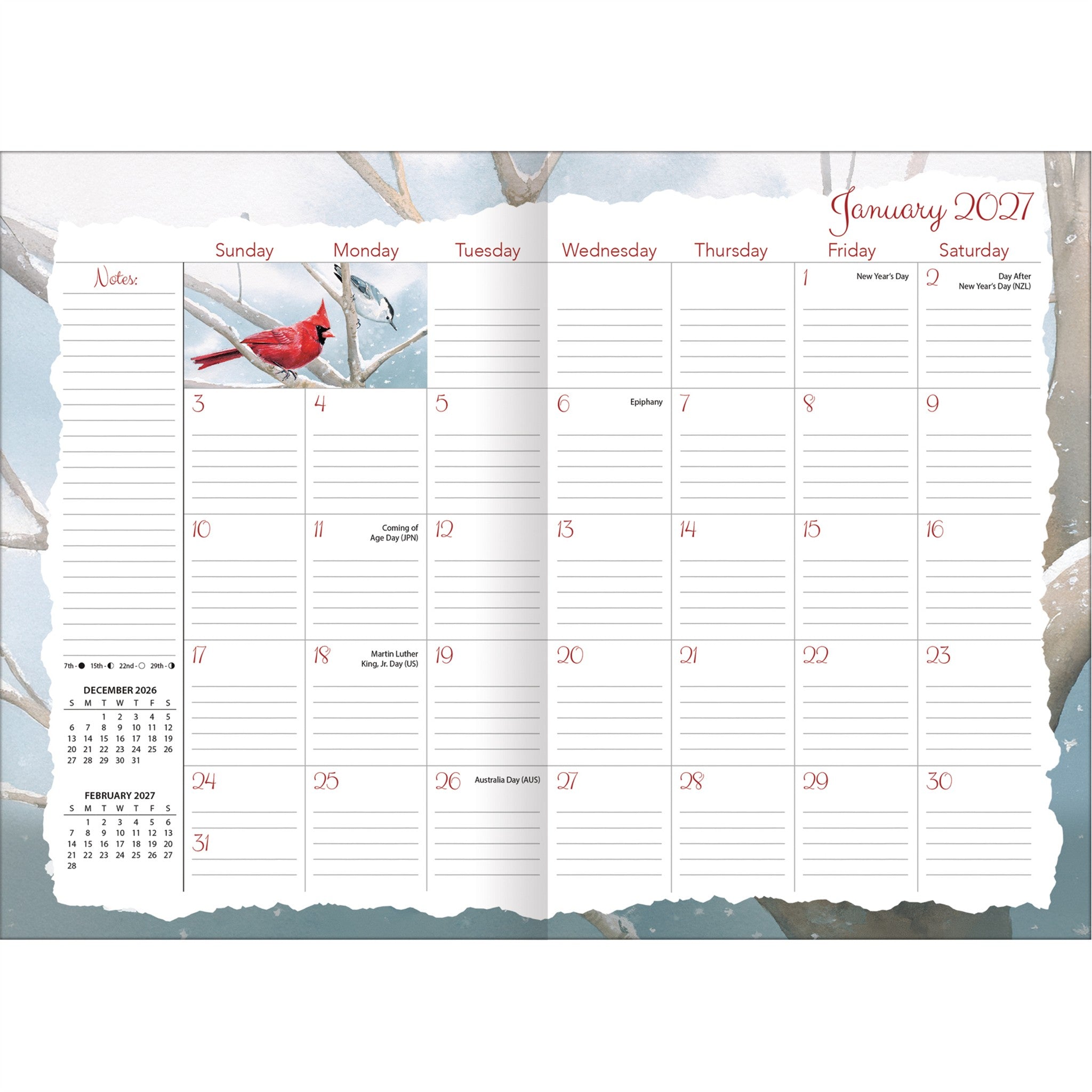 Agenda de poche mensuel Oiseaux chanteurs 2027