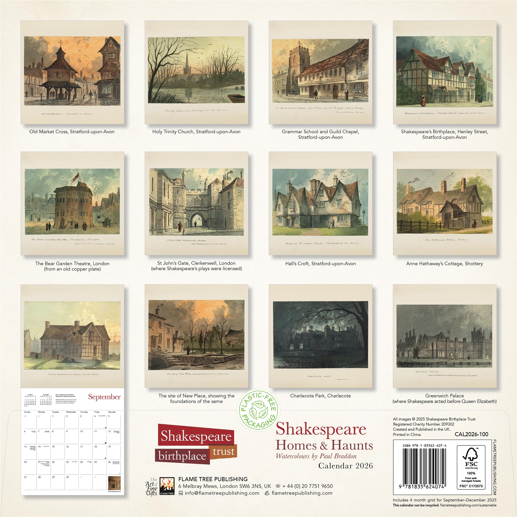 Shakespeare Birthplace Trust : Calendrier mural 2026 des maisons et lieux hantés de Shakespeare – Disponible uniquement en ligne