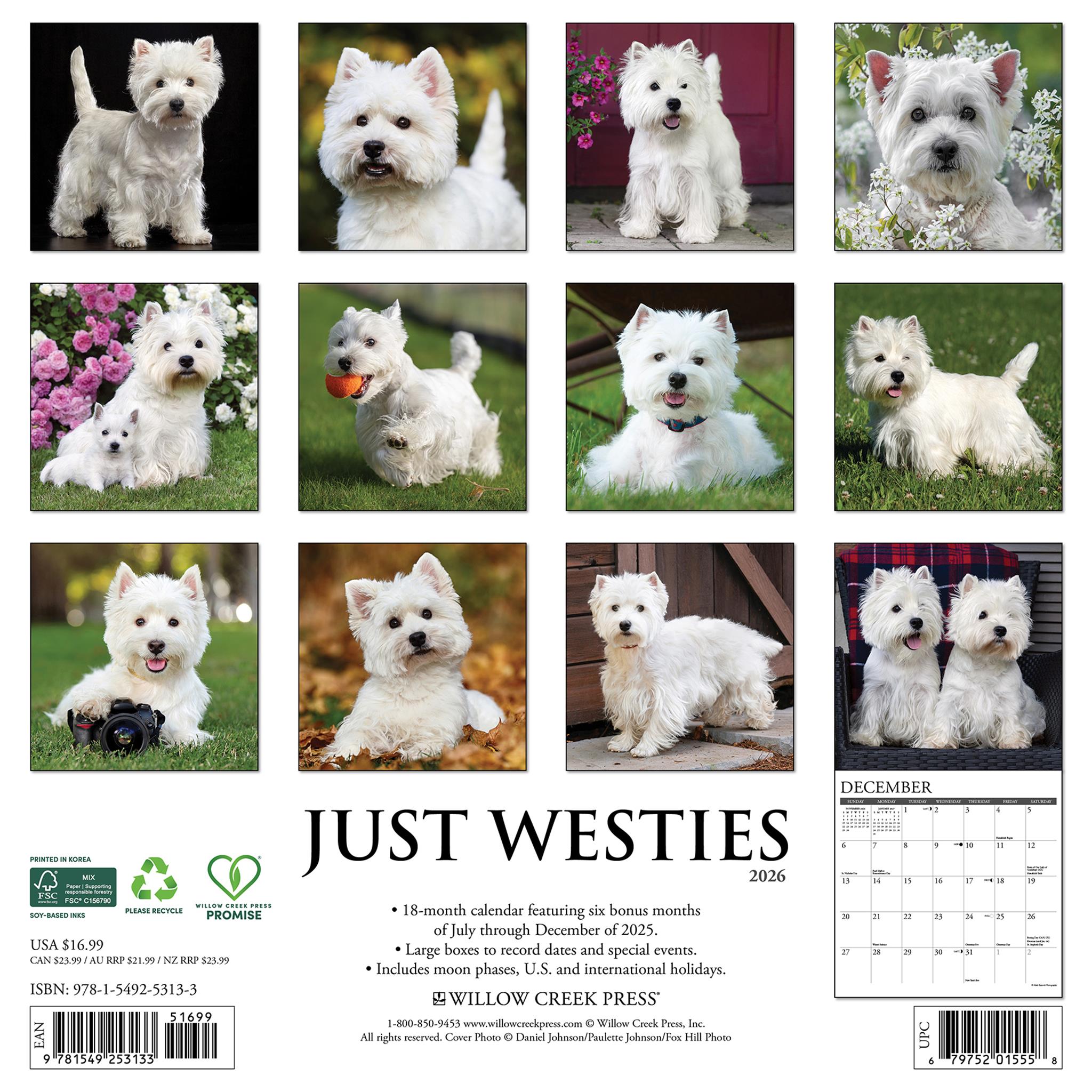 Calendrier mural Just Westies 2026 - Disponible uniquement en ligne