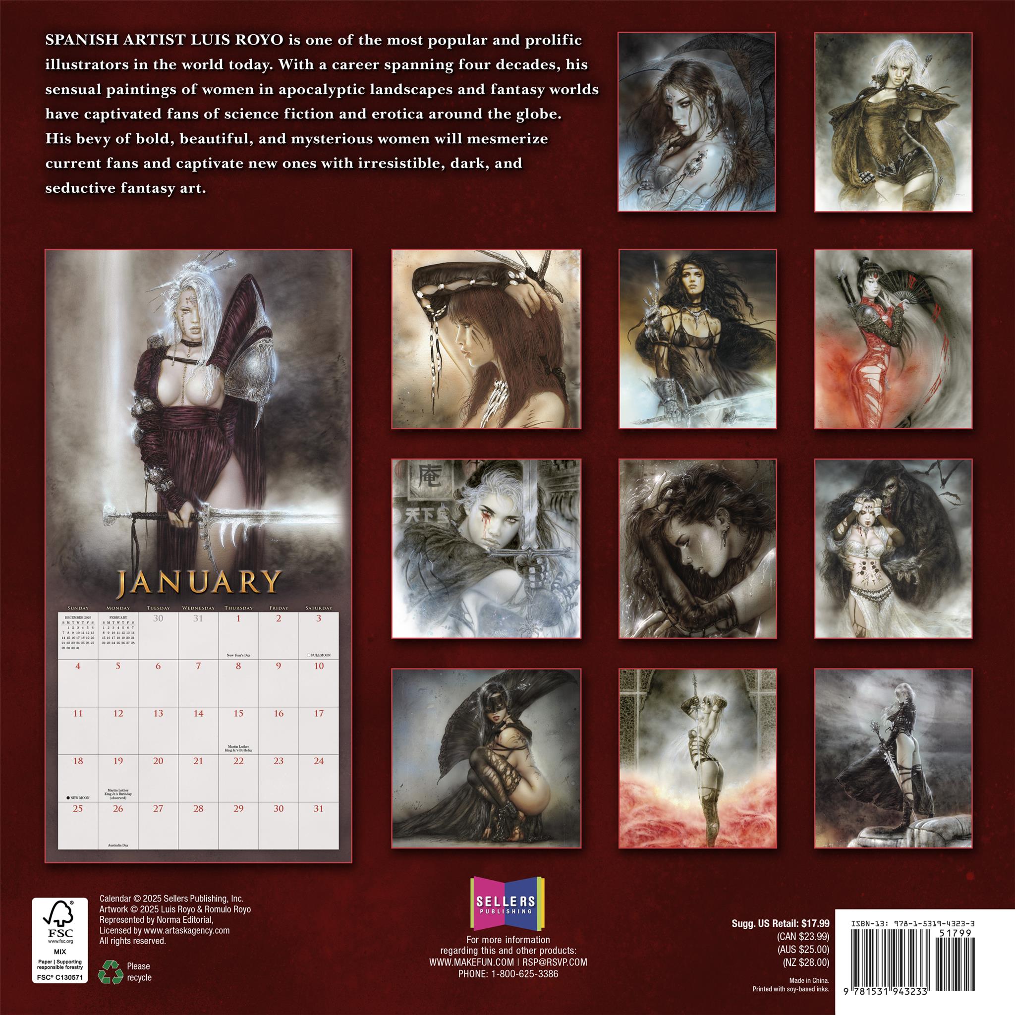Calendrier mural Fantasy Art Of Royo 2026