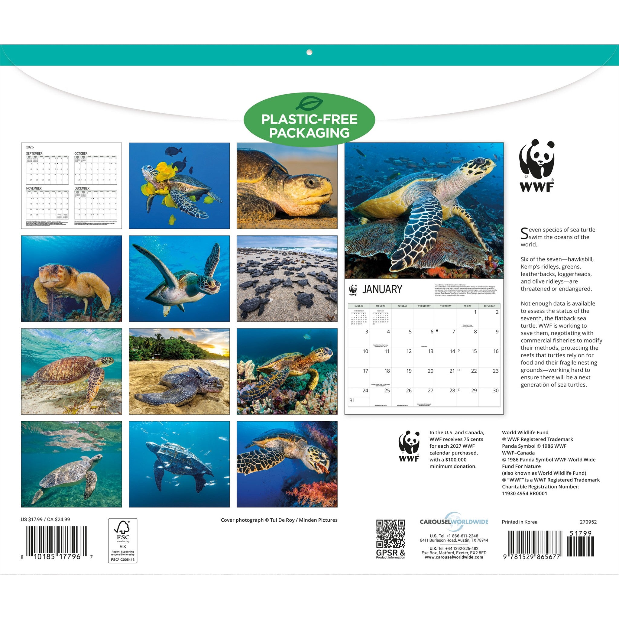 Calendrier mural Tortues marines du WWF 2027