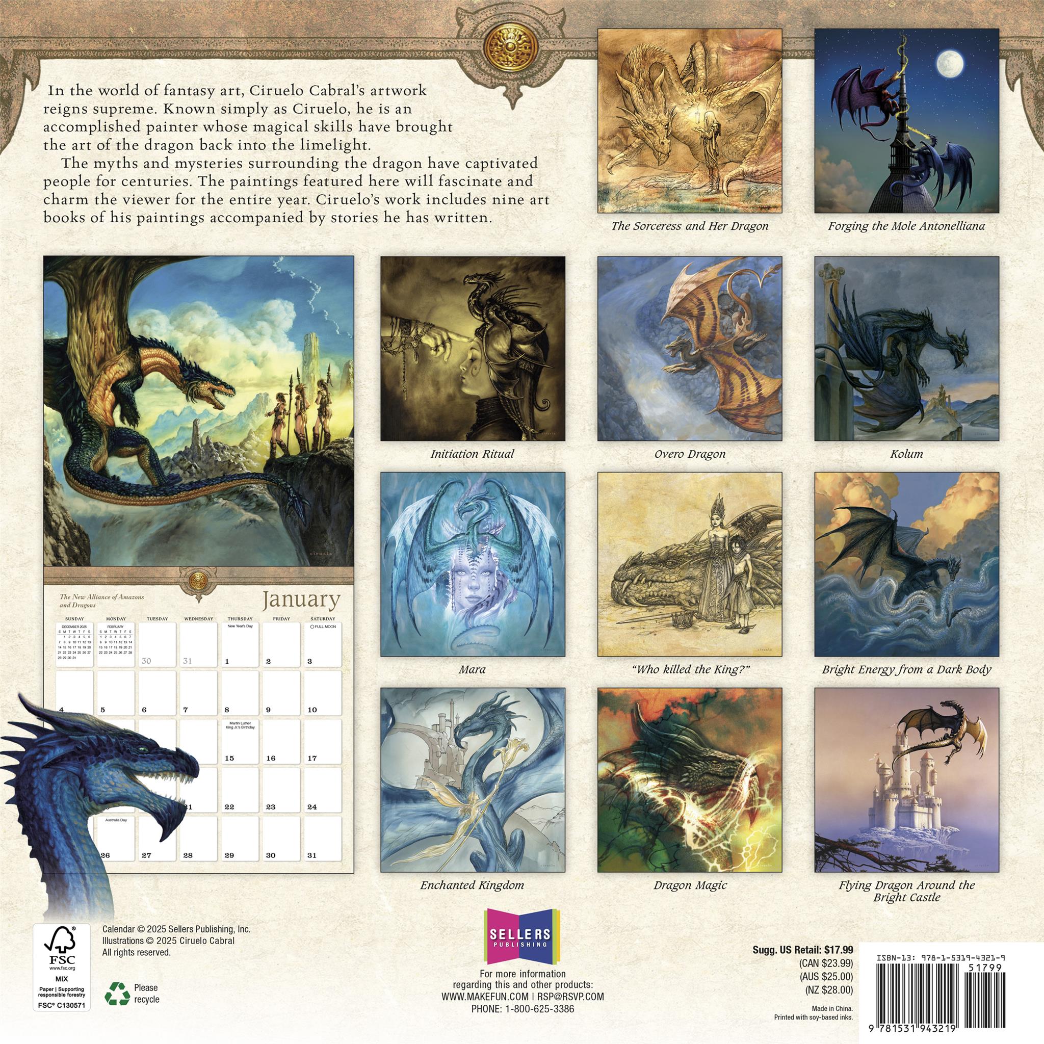 Calendrier mural Dragons par Ciruelo 2026 - Disponible uniquement en ligne