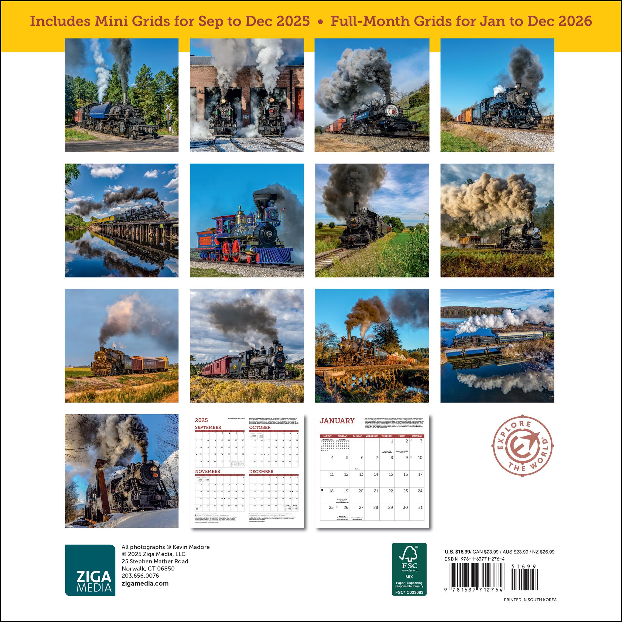 Calendrier mural Trains à vapeur 2026