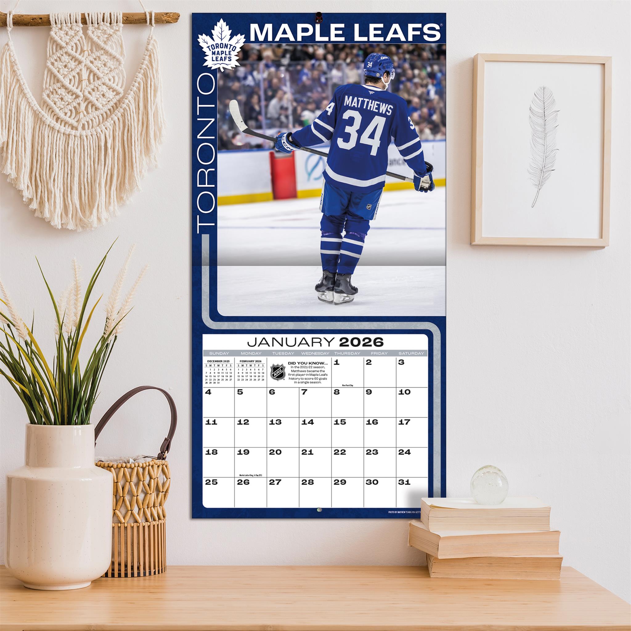 NHL Auston Matthews Toronto Maple Leafs 2026 Wall Calendar