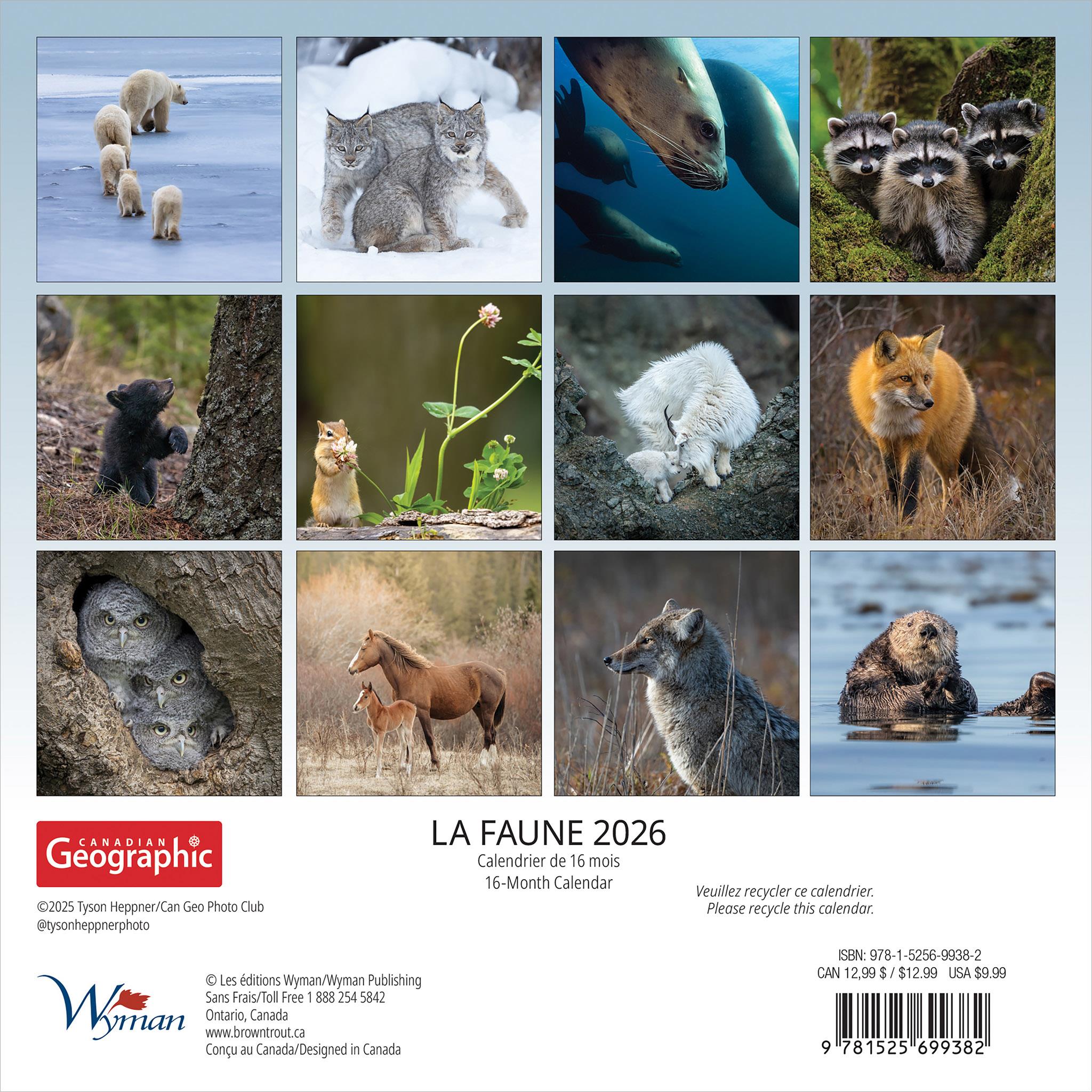Calendrier miniature La Faune 2026 de Canadian Geographic (en français)