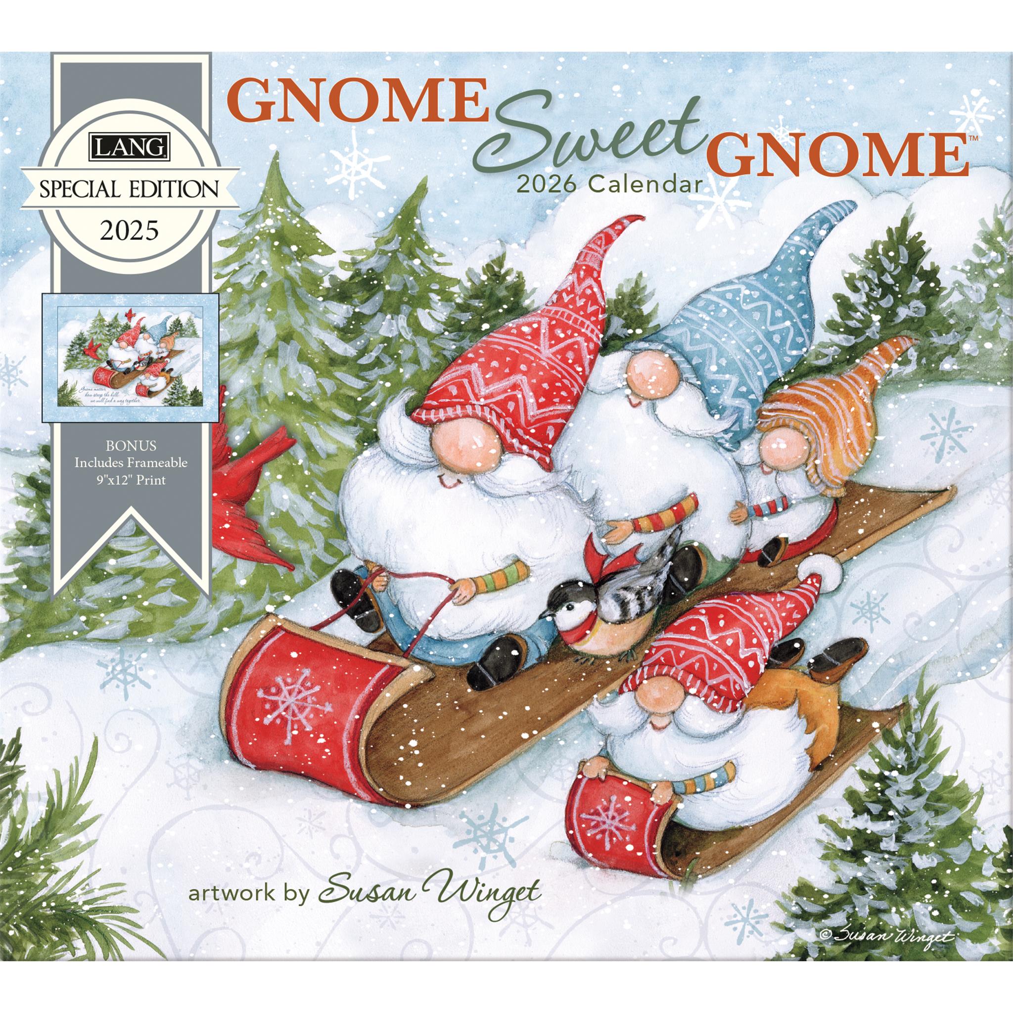 Calendrier mural édition spéciale de luxe Gnome Sweet Gnome 2026 avec impression