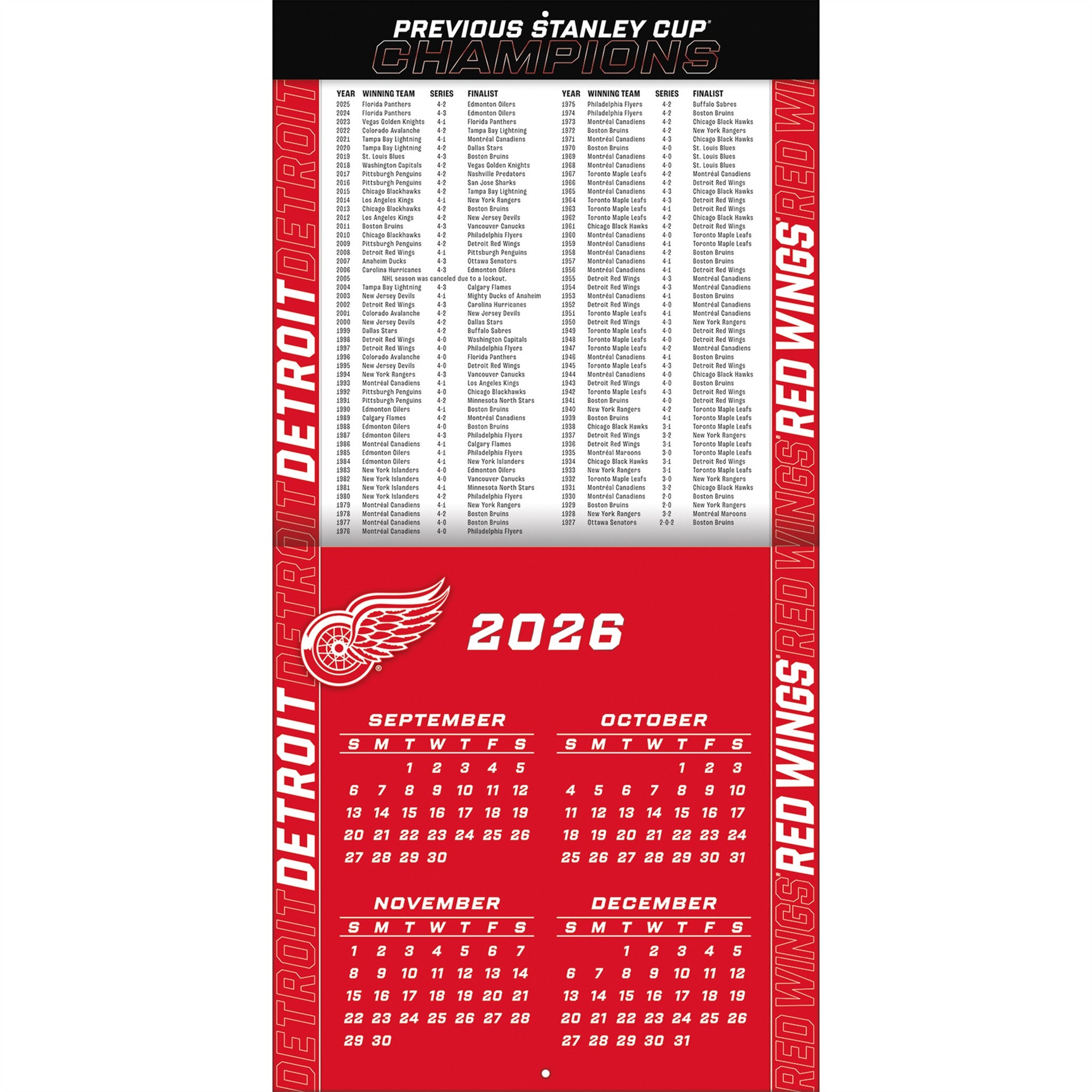 NHL Detroit Red Wings 2027 Wall Calendar