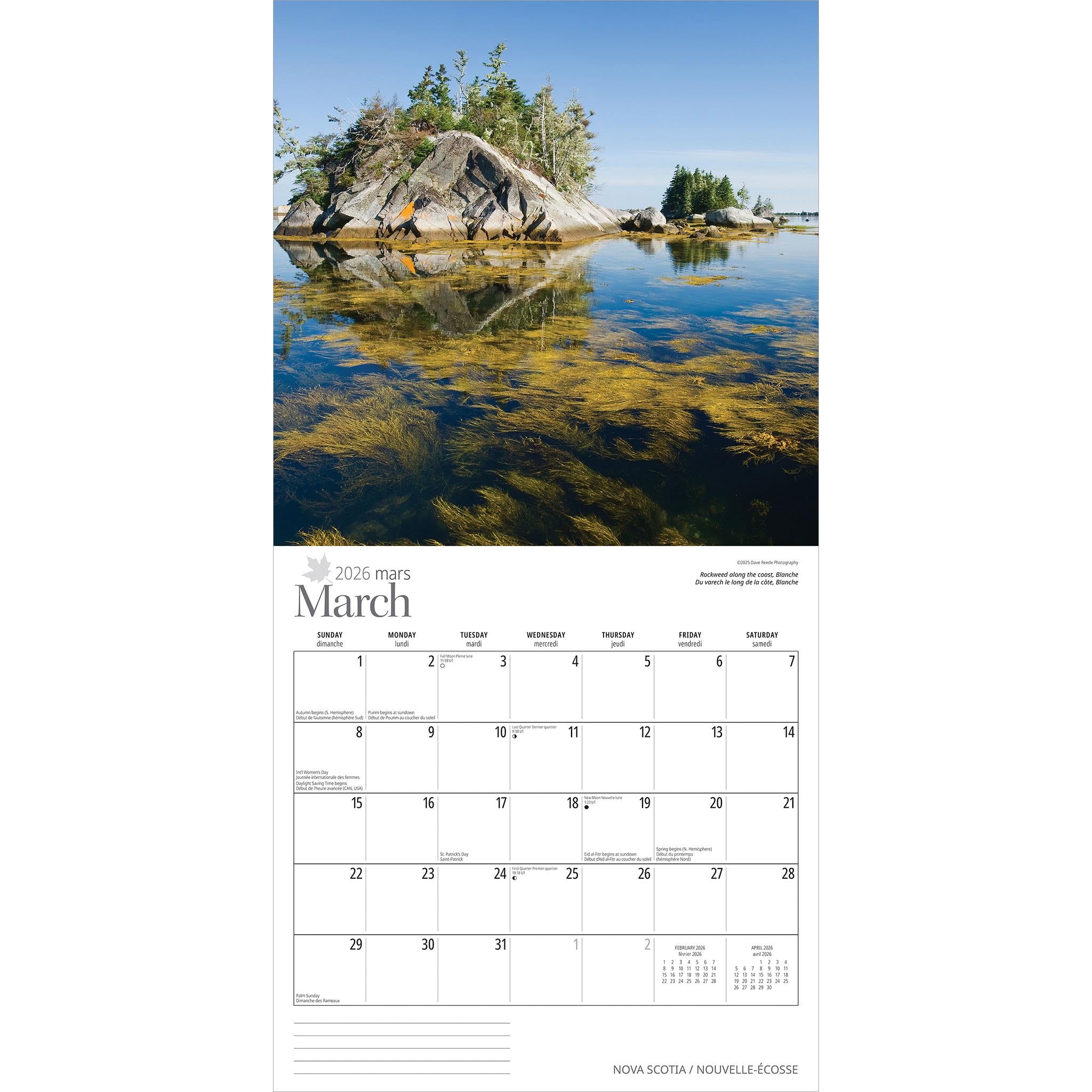 Calendrier mural de la Nouvelle-Écosse 2026