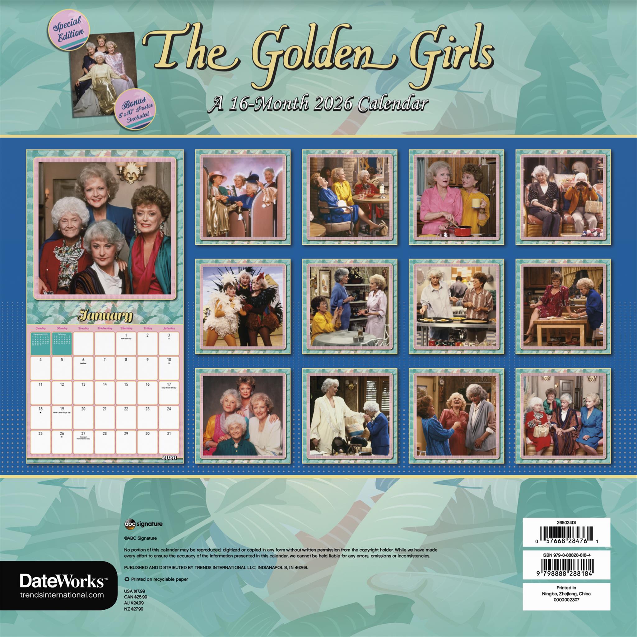Calendrier mural de luxe exclusif Golden Girls avec impression 2026