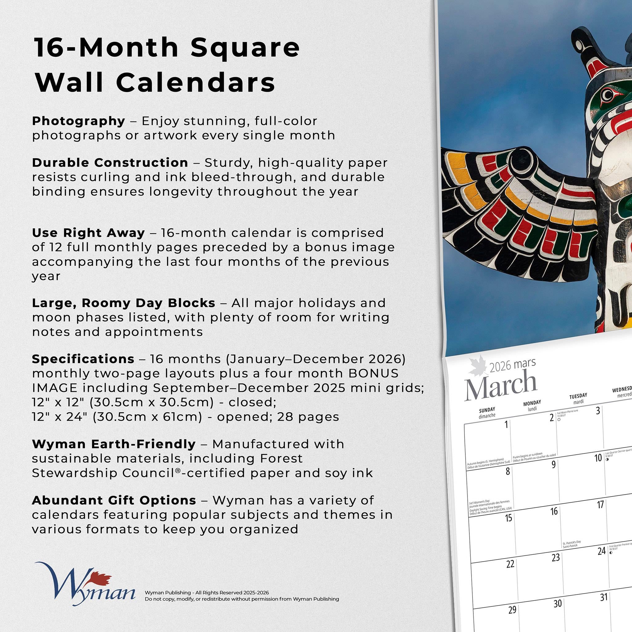 Calendrier mural 2026 de Victoria et de l'île de Vancouver