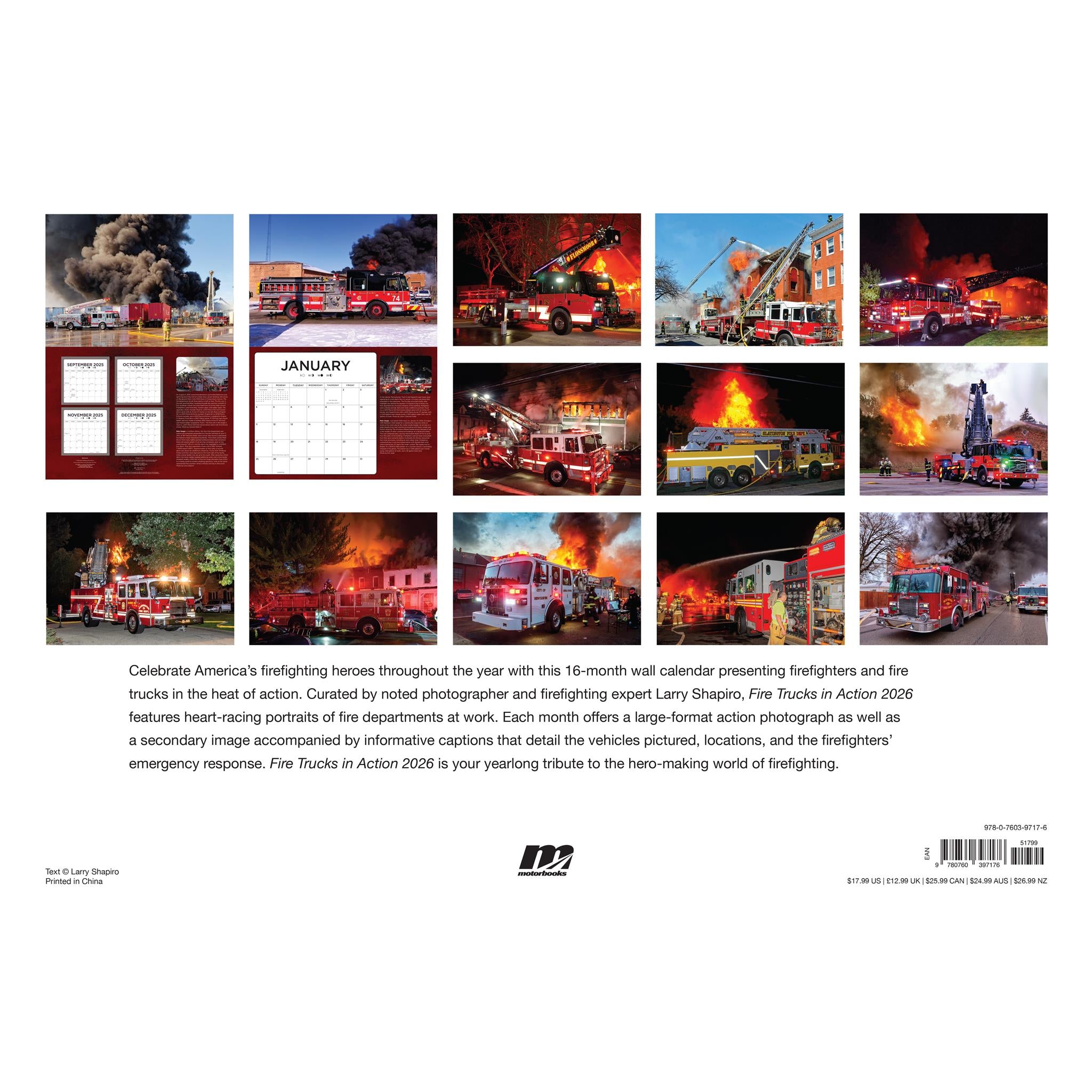 Calendrier mural grand format 2026 : Camions de pompiers en action