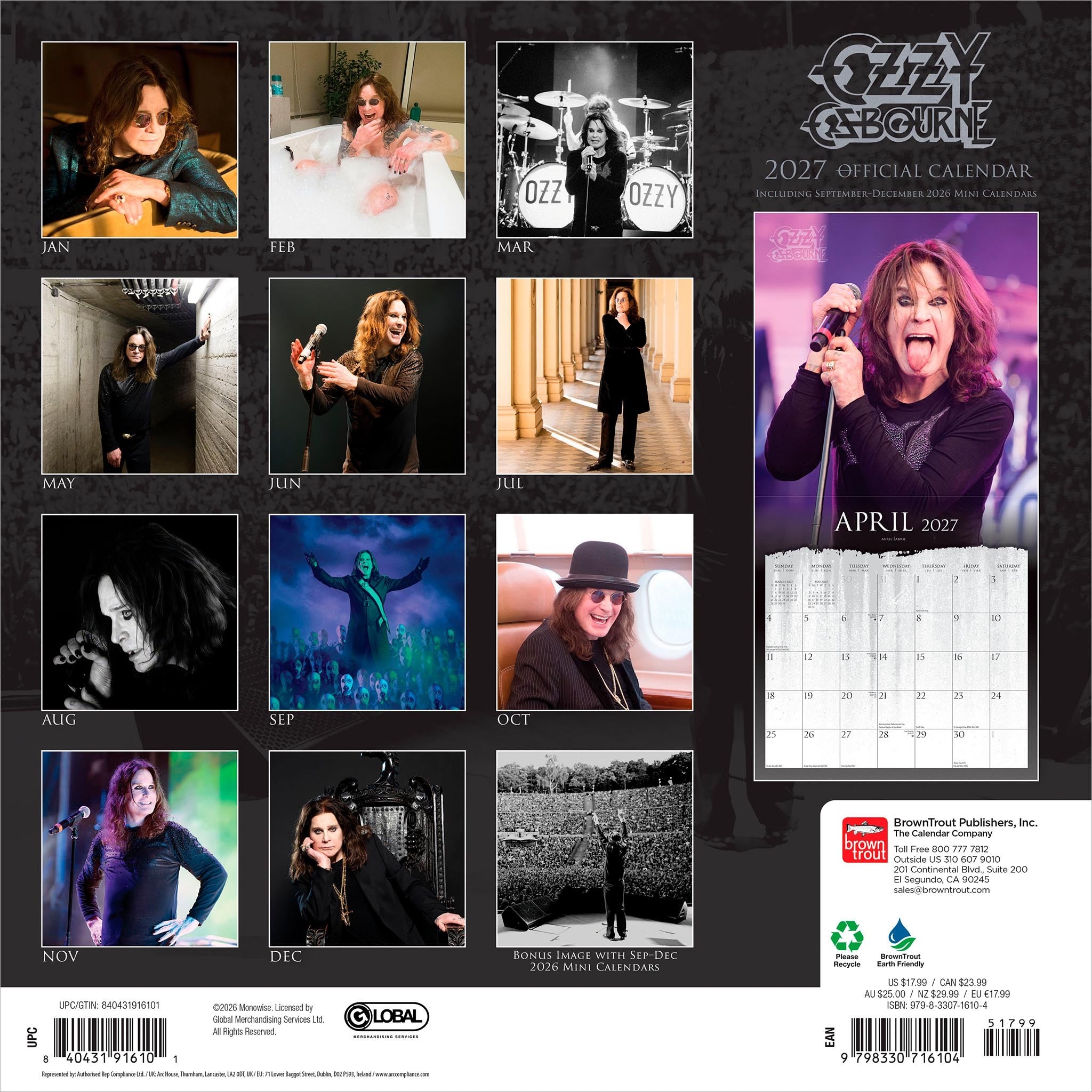 Ozzy Osbourne Square 2027 Wall Calendar