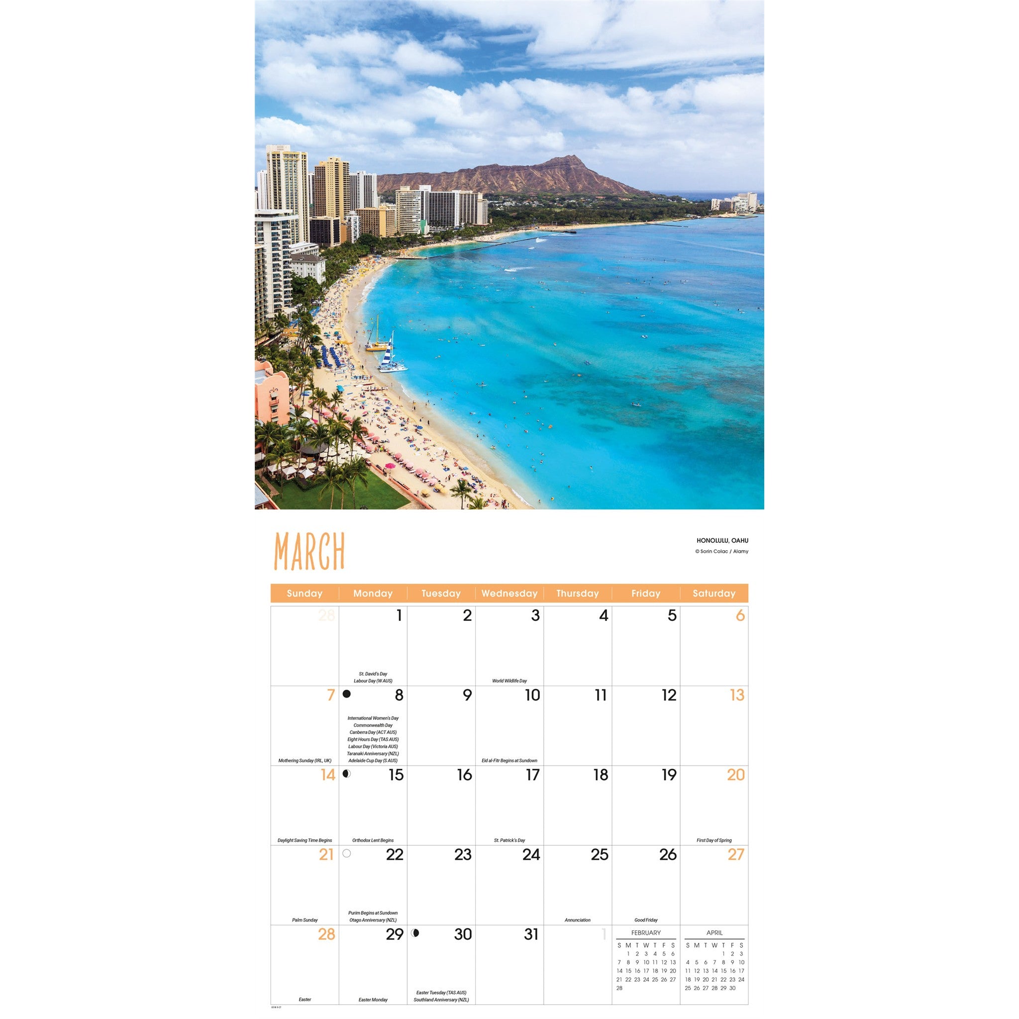 Calendrier mural Hawaii 2027