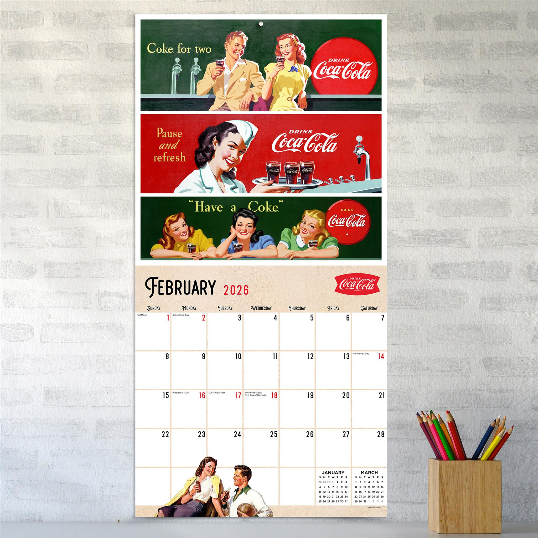 Calendrier mural Coca-Cola Vintage Nostalgie 2026 - Disponible uniquement en ligne