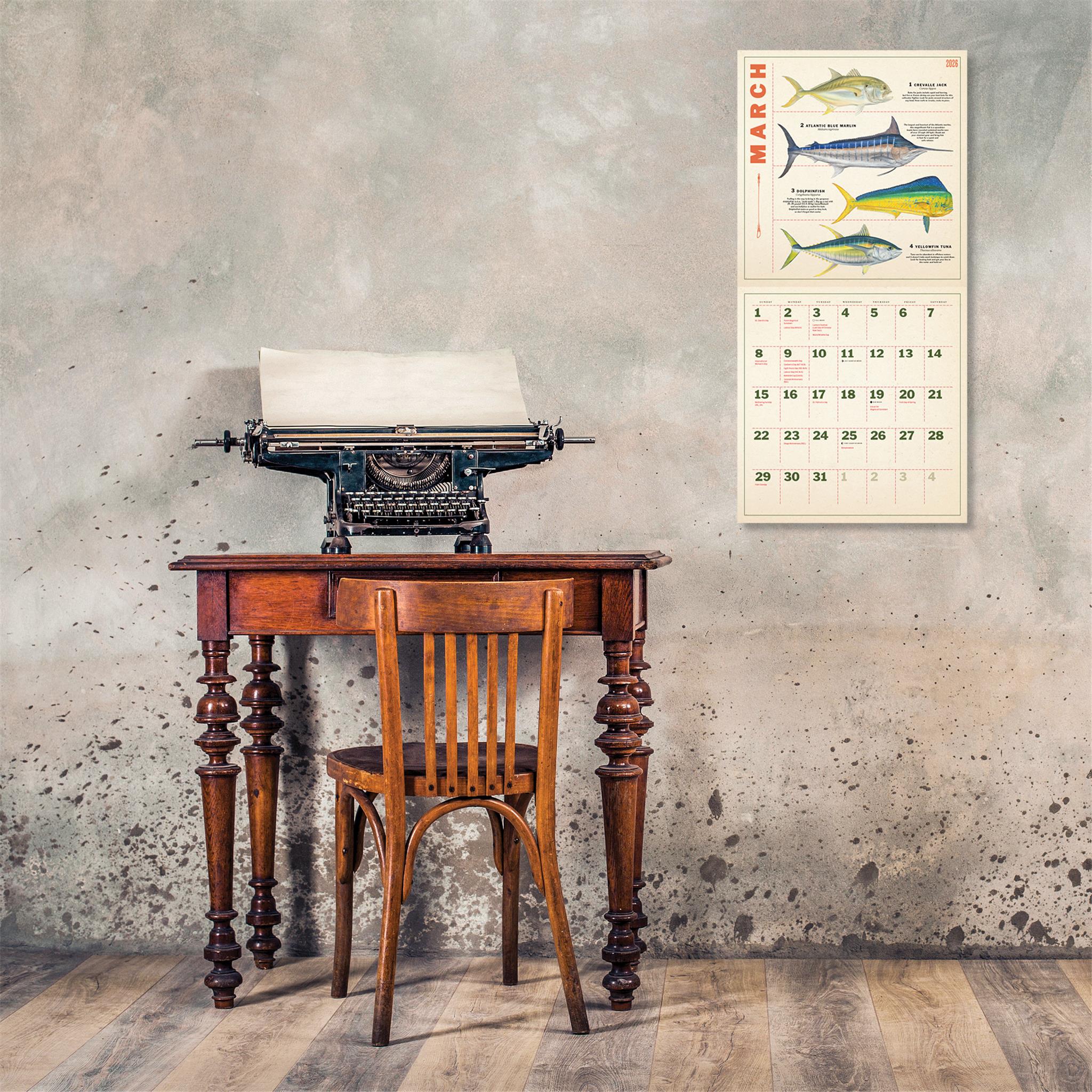 Calendrier mural des douze mois de pêche 2026