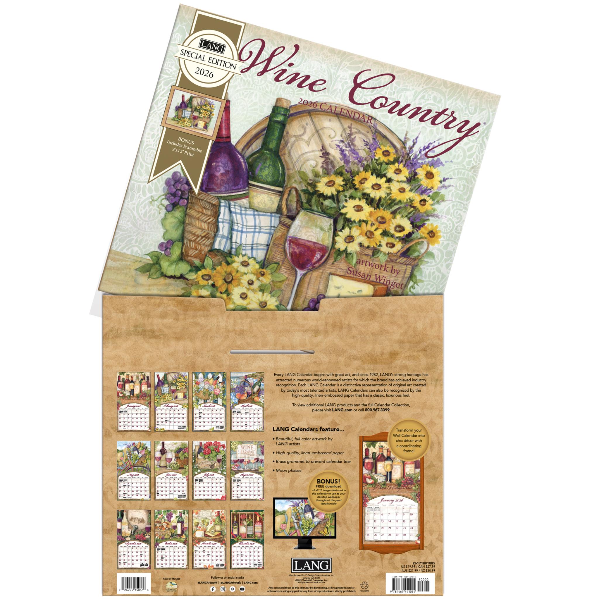 Wine Country 2026 Special Edition Wall Calendar with Print