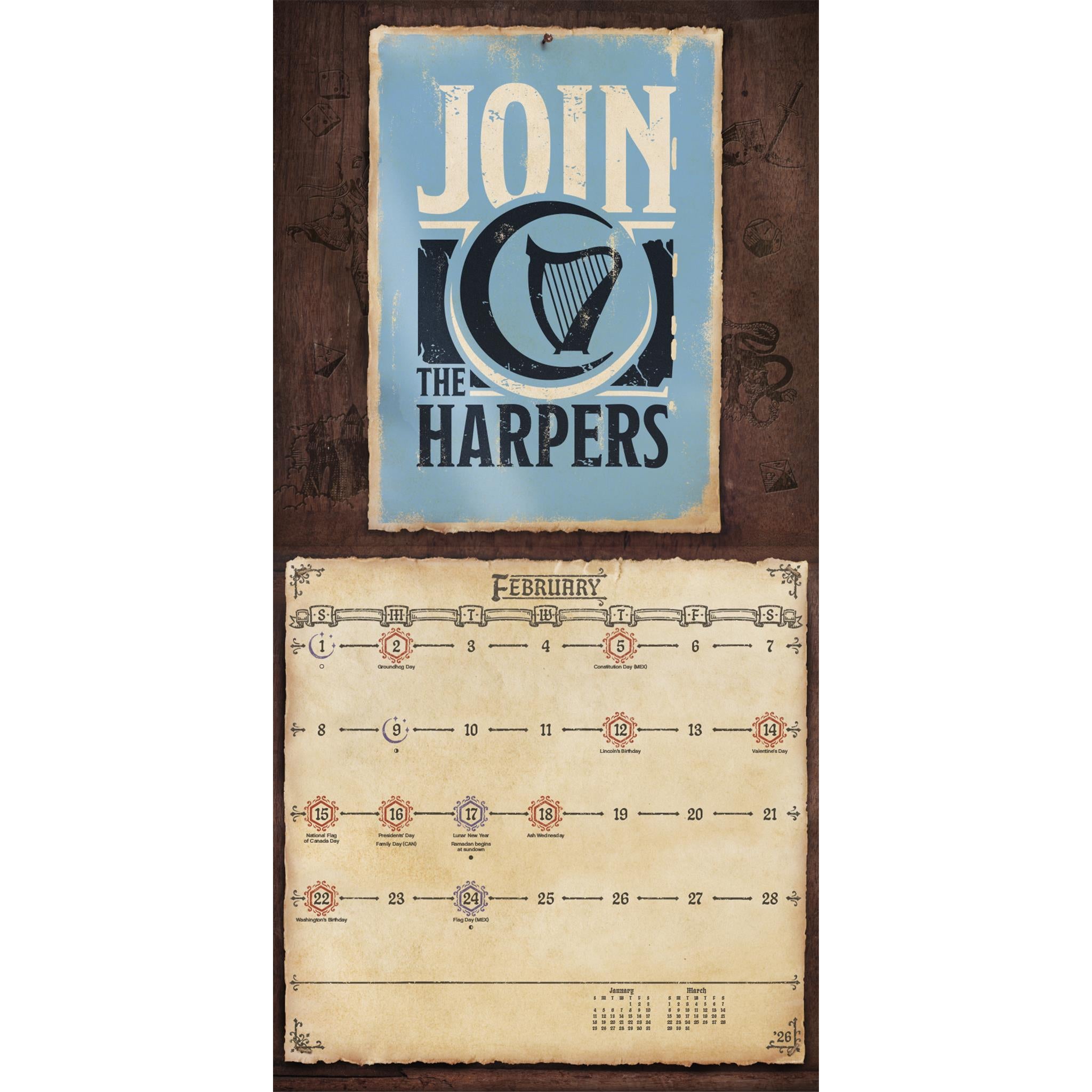 Calendrier mural Dungeons & Dragons Classic 2026 - Disponible uniquement en ligne