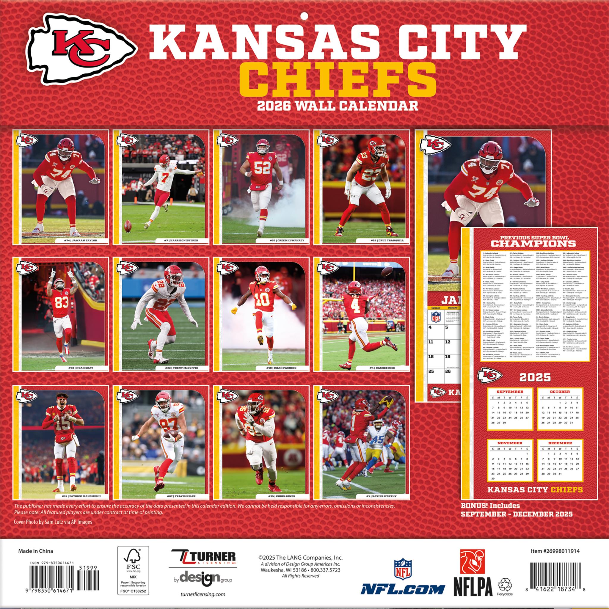 Calendrier mural NFL Kansas City Chiefs 2026