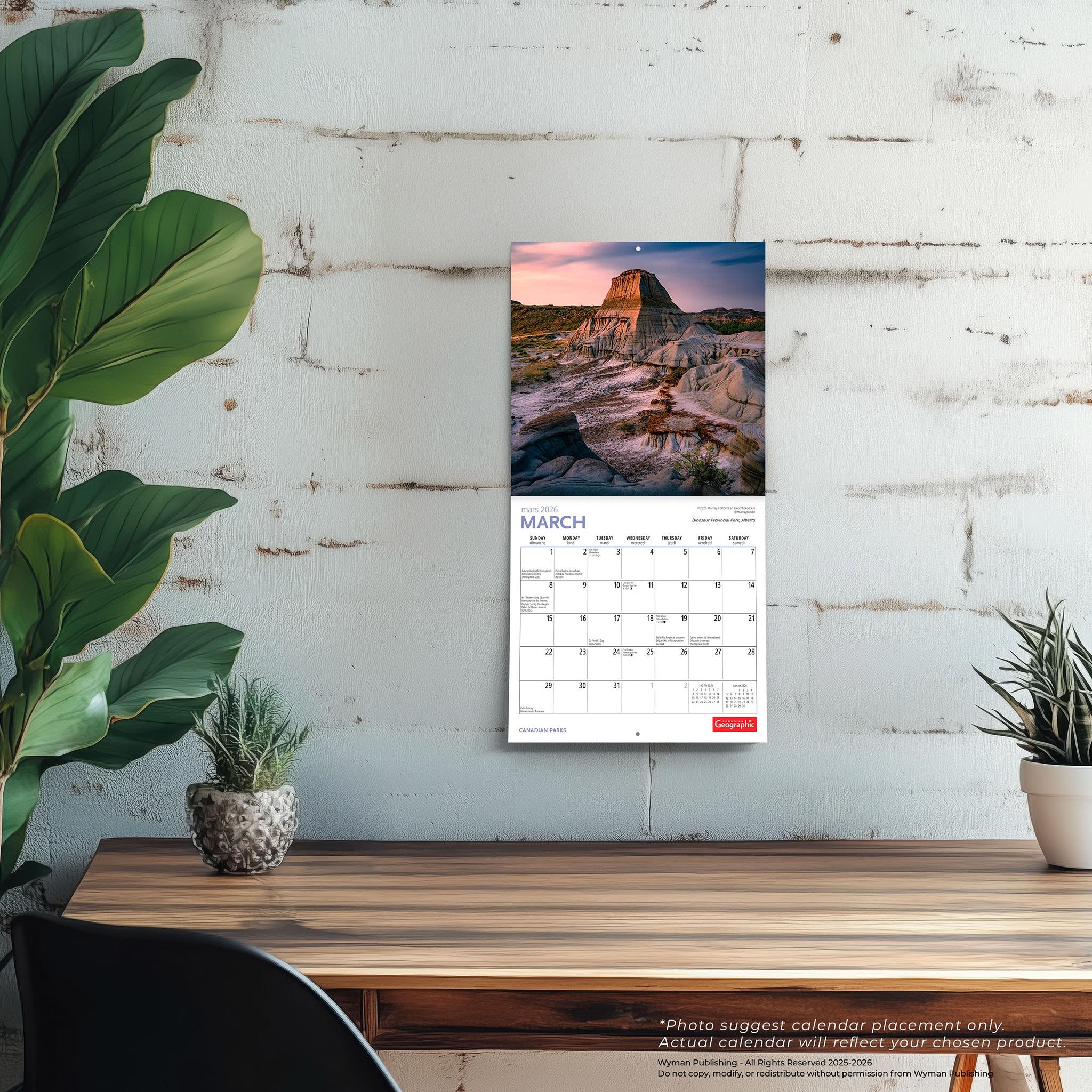 Mini-calendrier des parcs canadiens de Canadian Geographic 2026