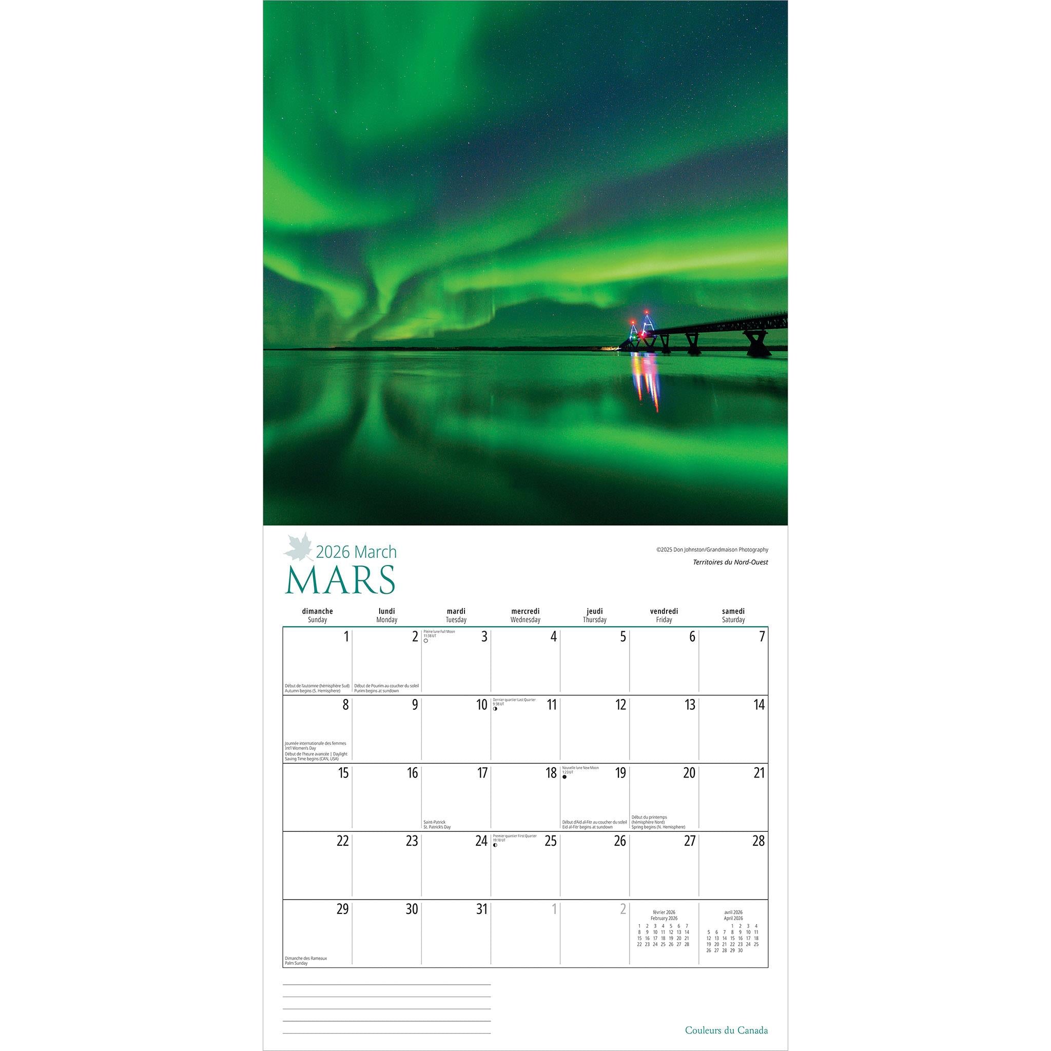 Calendrier mural Couleurs du Canada 2026 - Disponible en ligne seulement (français)