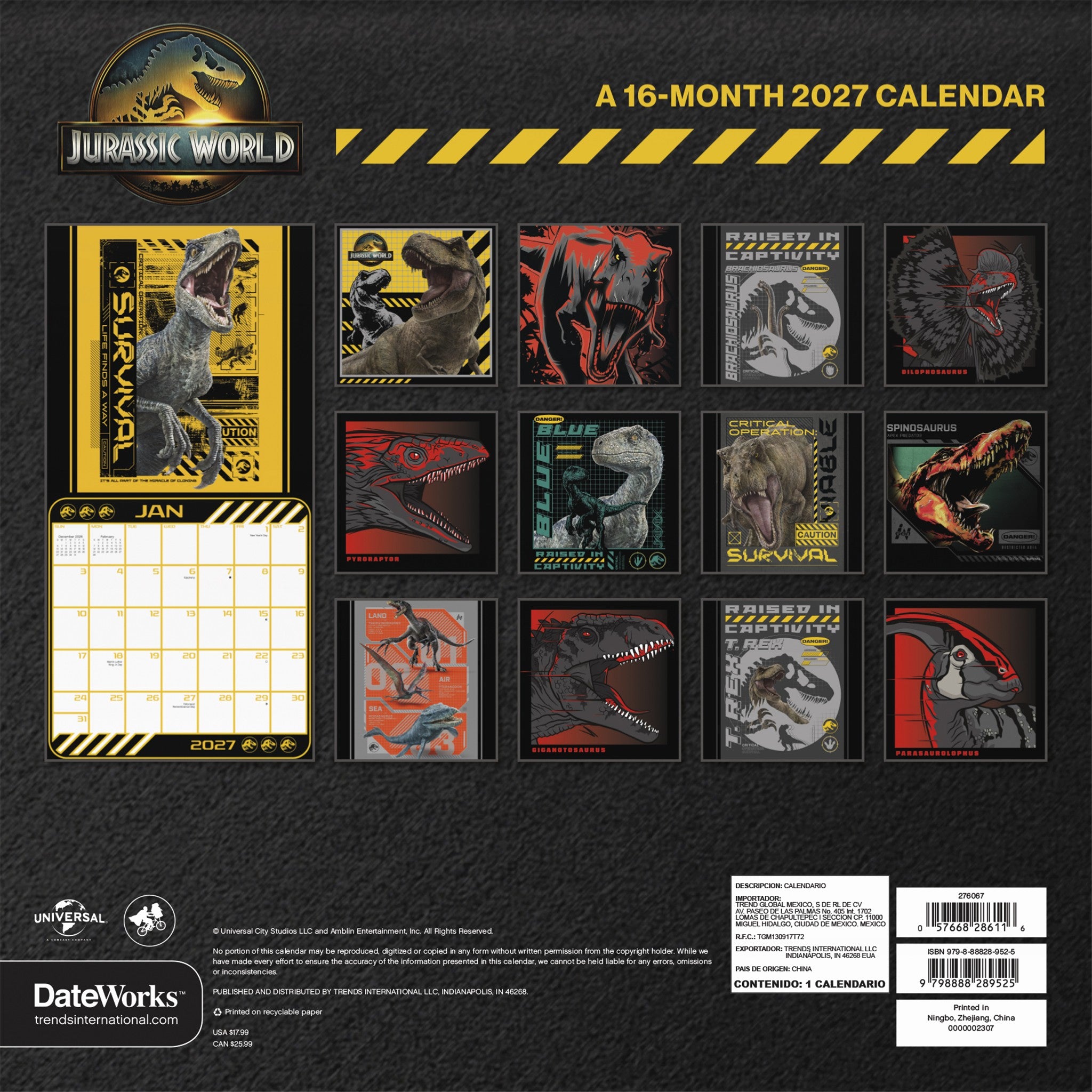 Calendrier mural Jurassic World 2027