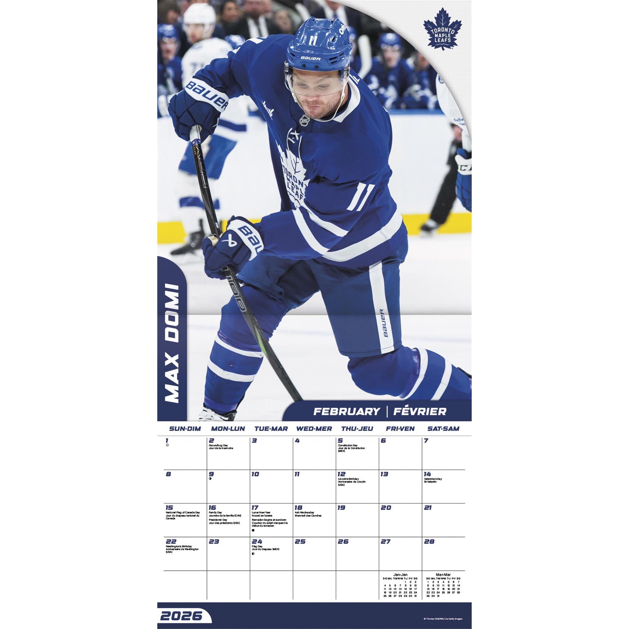 Calendrier mural bilingue 2026 des Maple Leafs de Toronto (LNH)