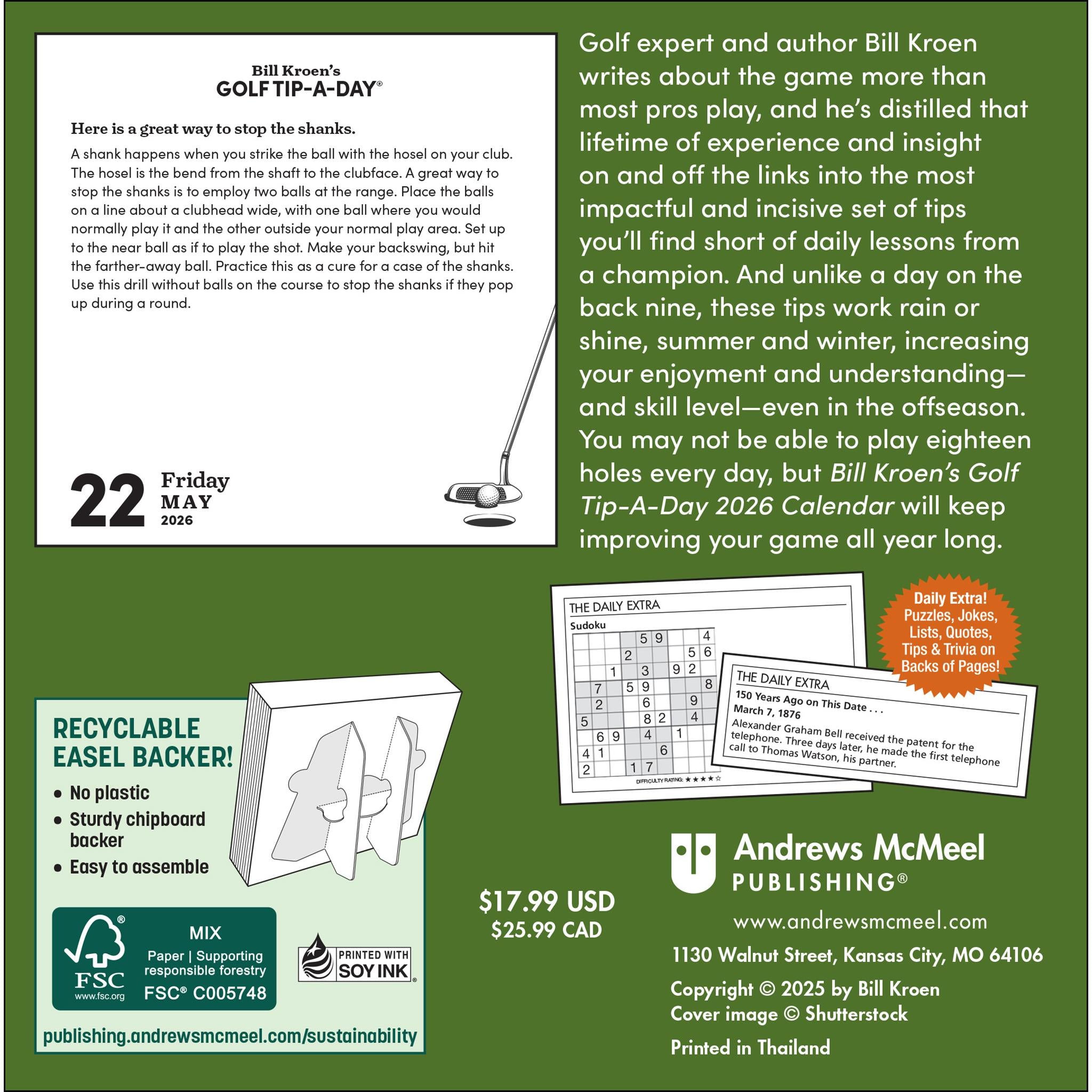 Calendrier de la boîte Golf Tip-A-Day 2026 de Bill Kroen