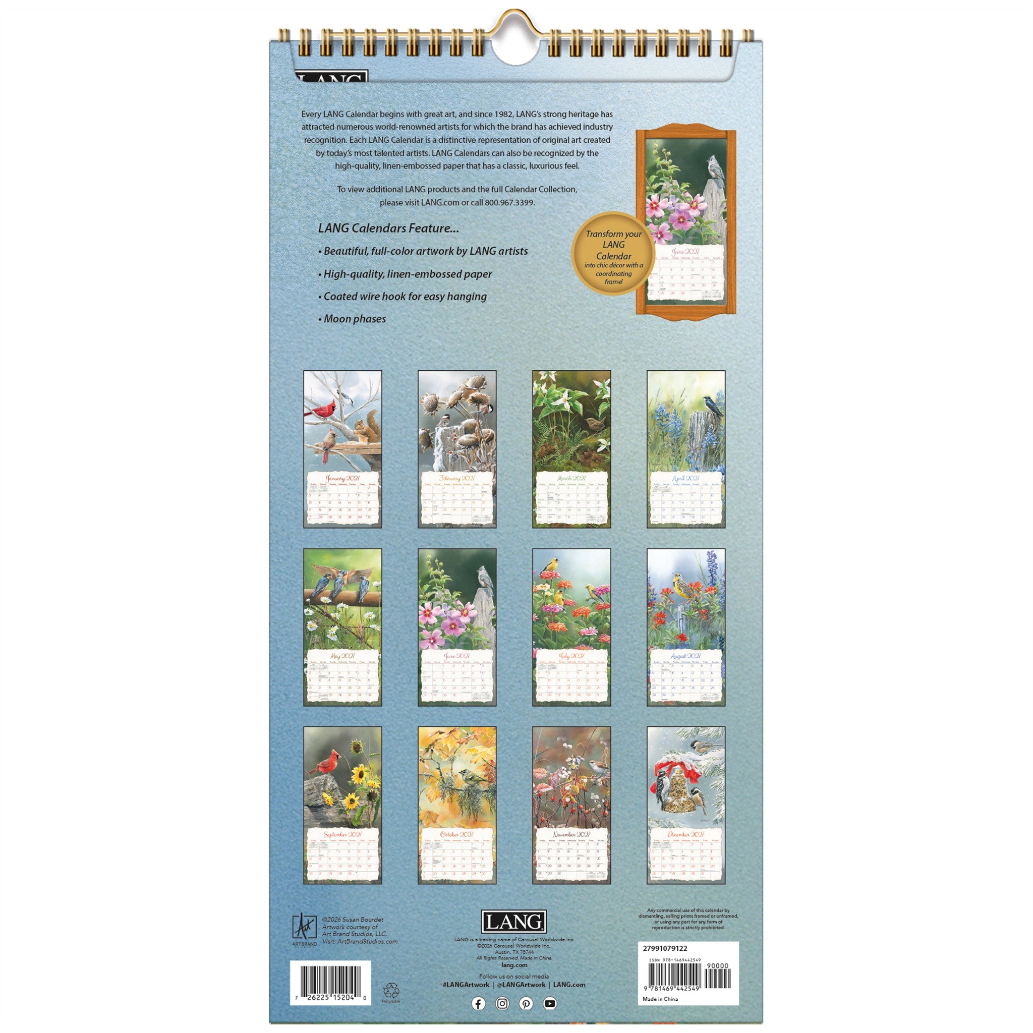 Calendrier mural mince oiseaux chanteurs 2027