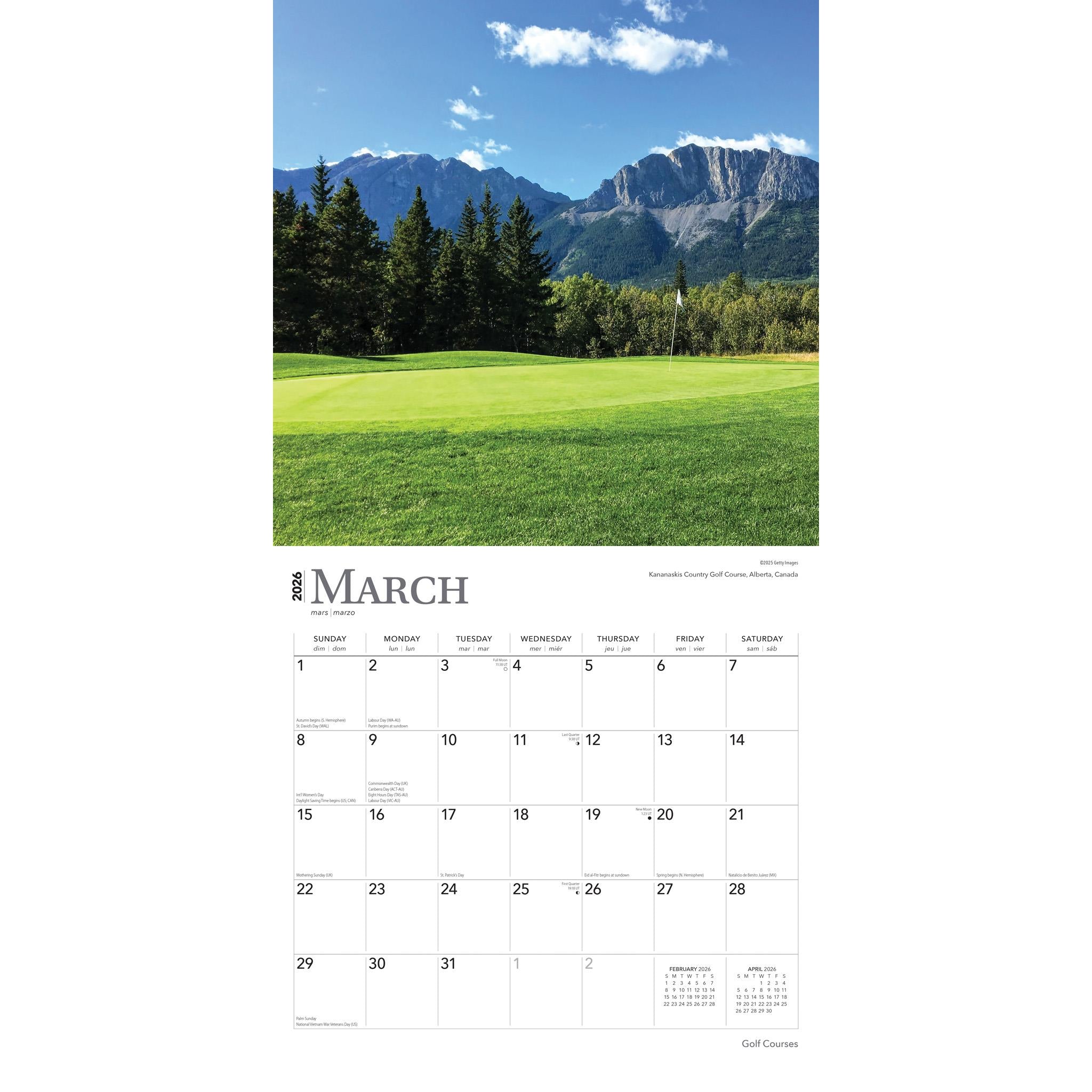 Golf Courses 2026 Wall Calendar