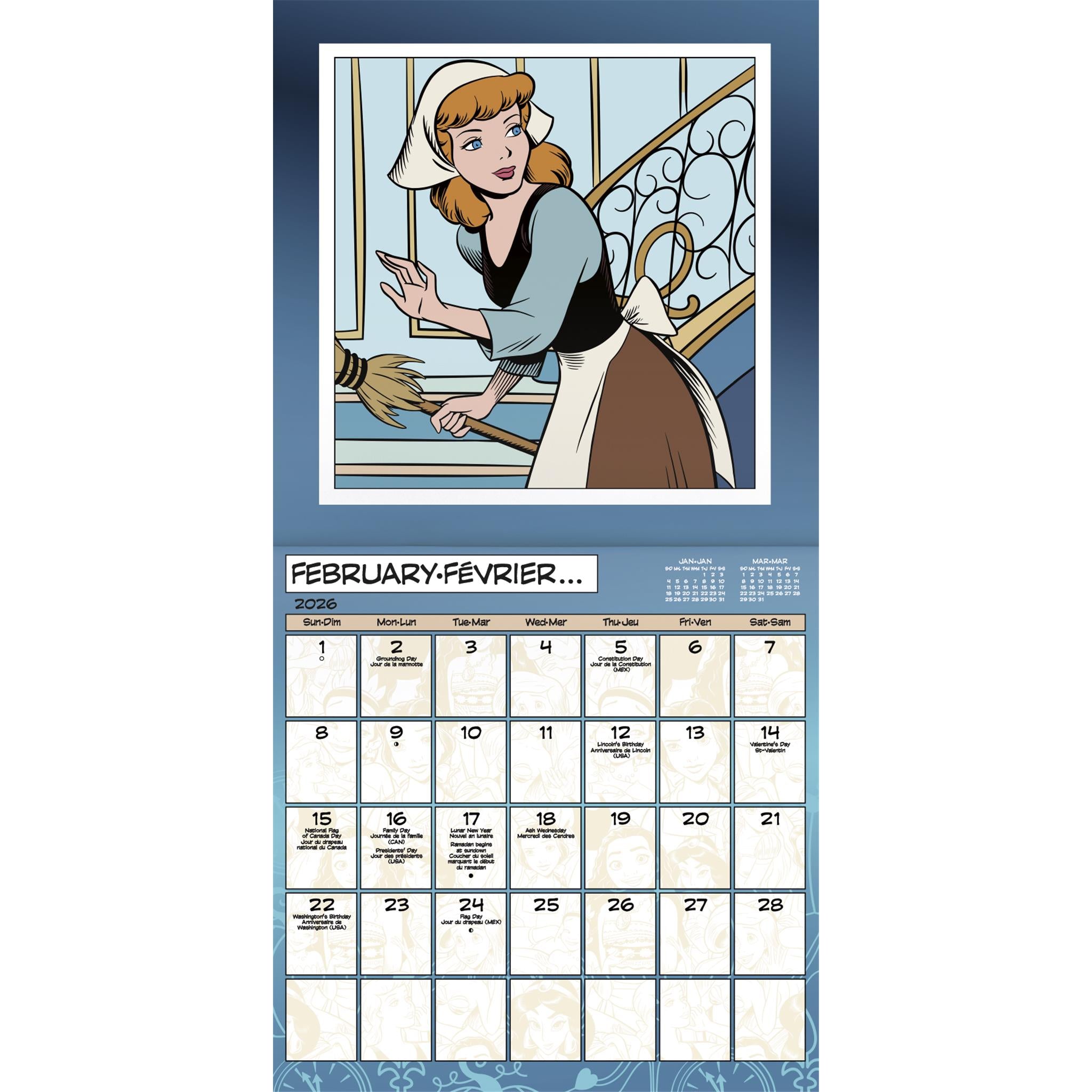 Calendrier mural bilingue Disney Princess 2026
