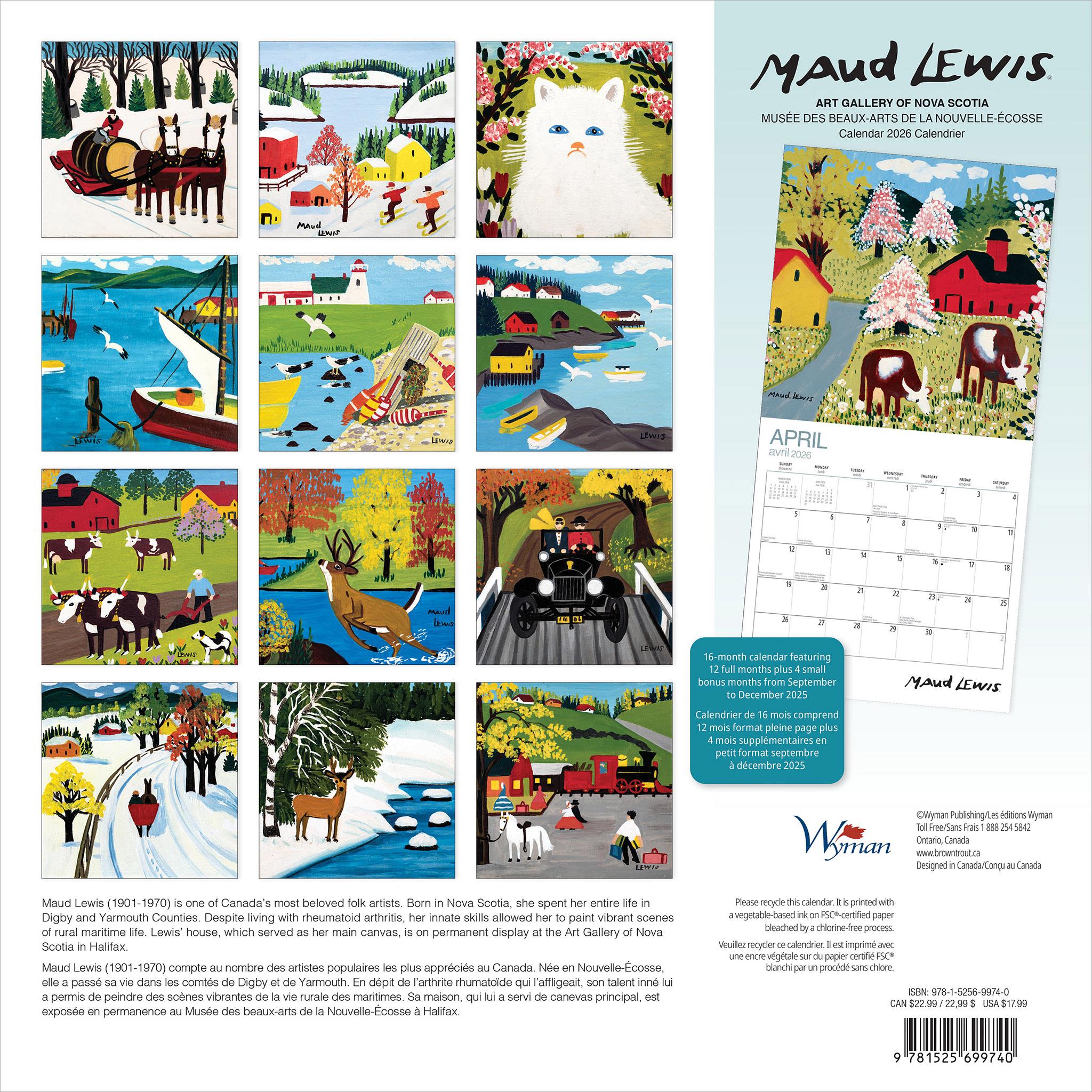 Calendrier mural Maud Lewis 2026