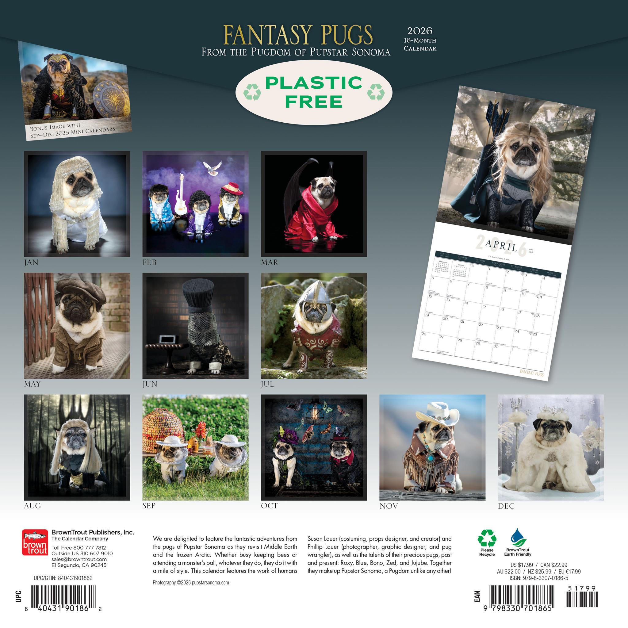 Calendrier mural Fantasy Pugs 2026