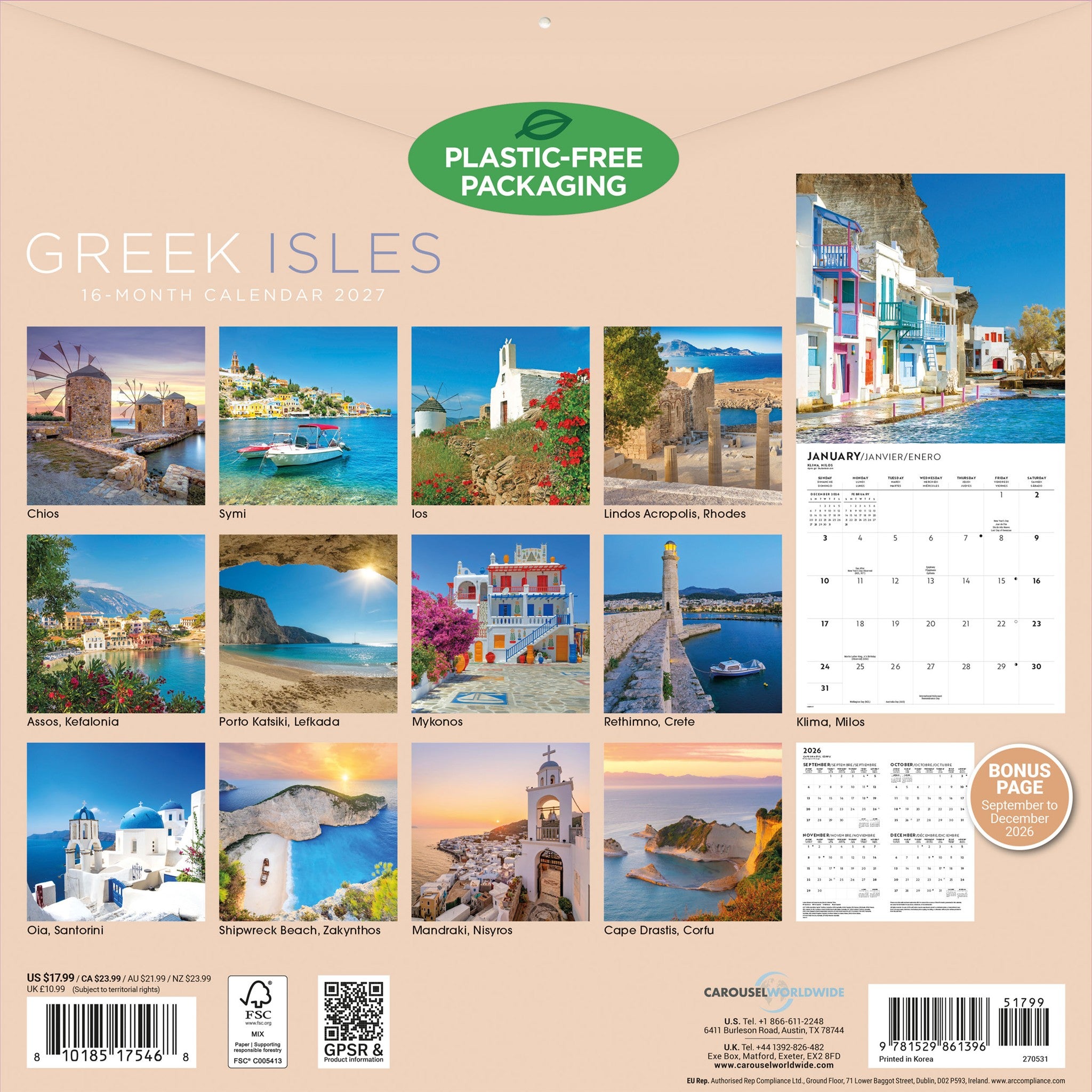 Calendrier mural 2027 – Îles grecques