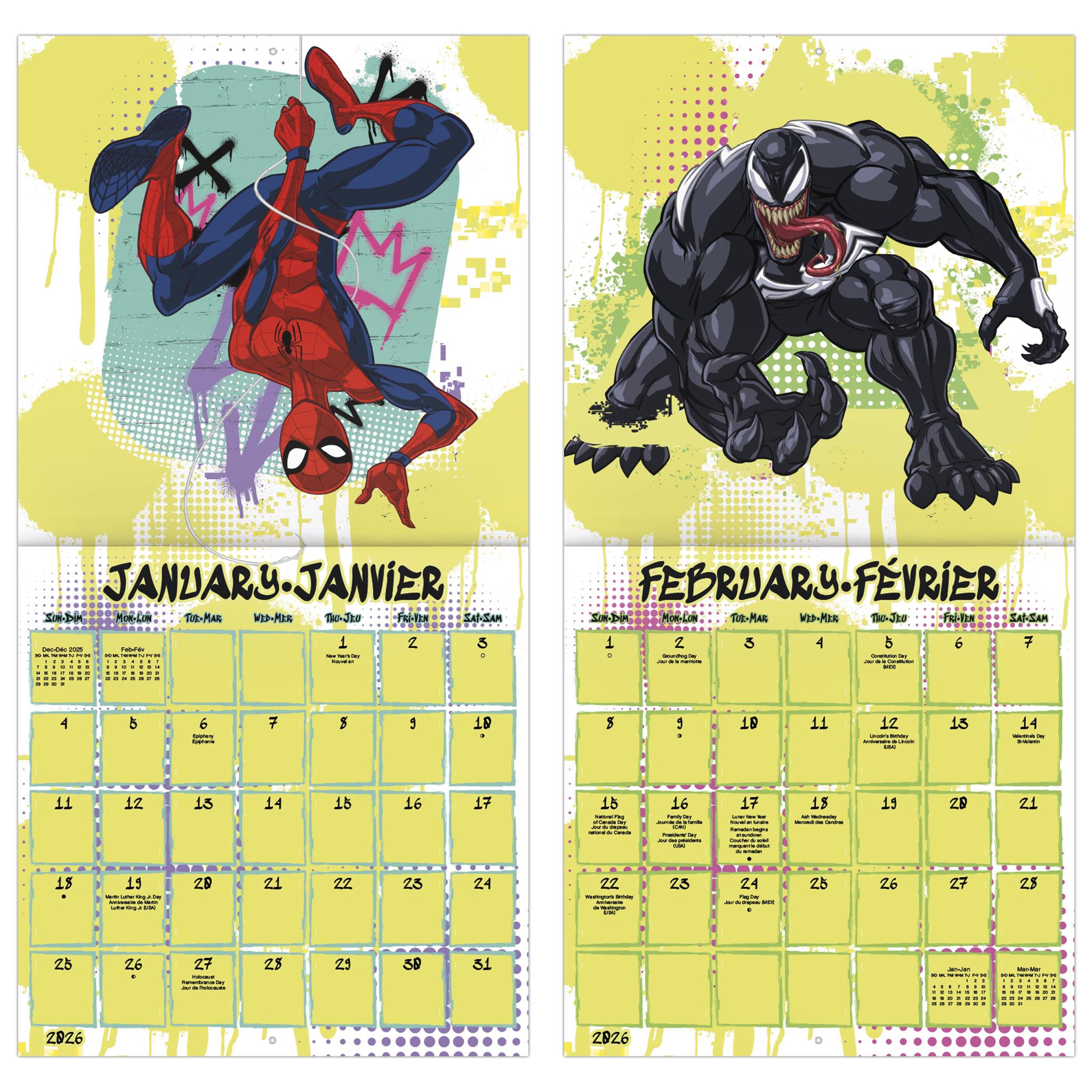 Spider Man Bilingual 2026 Wall Calendar