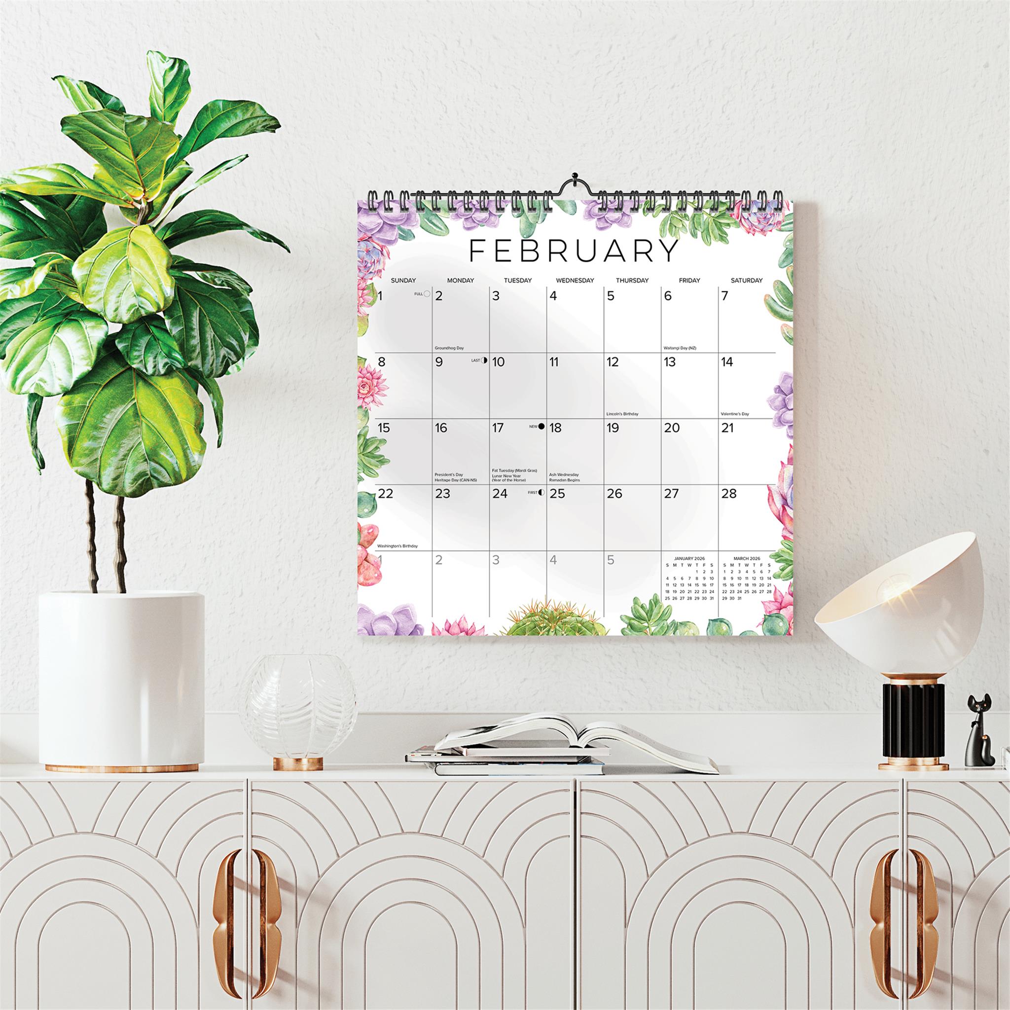 Calendrier mural en spirale Succulentes 2026