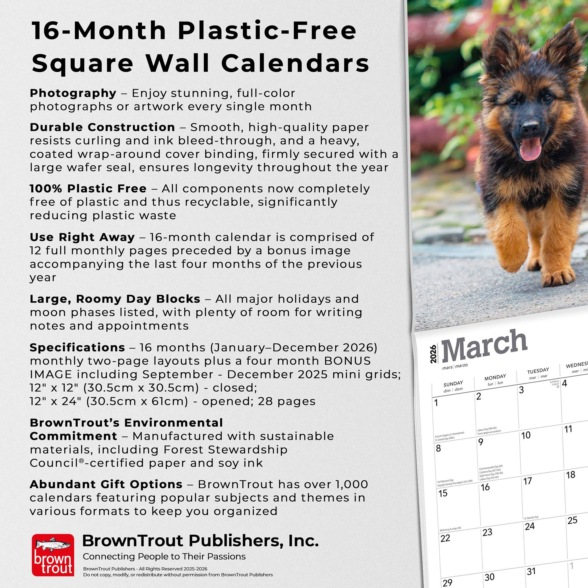 Calendrier mural Bergers allemands 2026 - Disponible uniquement en ligne