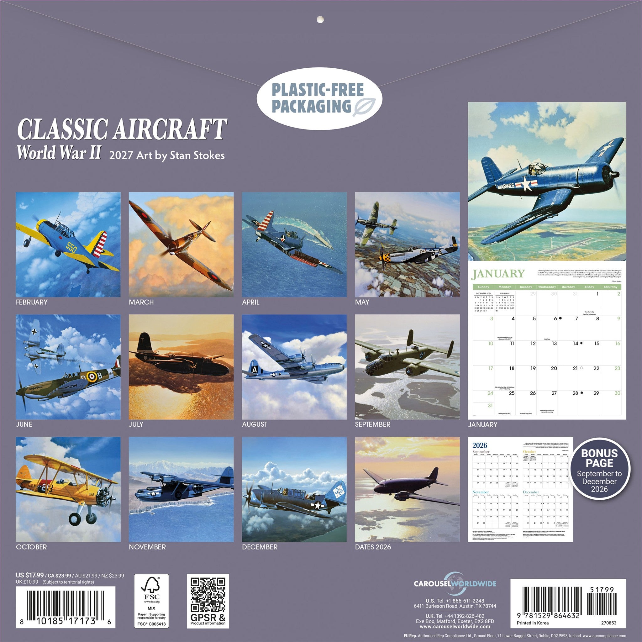 Classic Aircraft World War II 2027 Wall Calendar