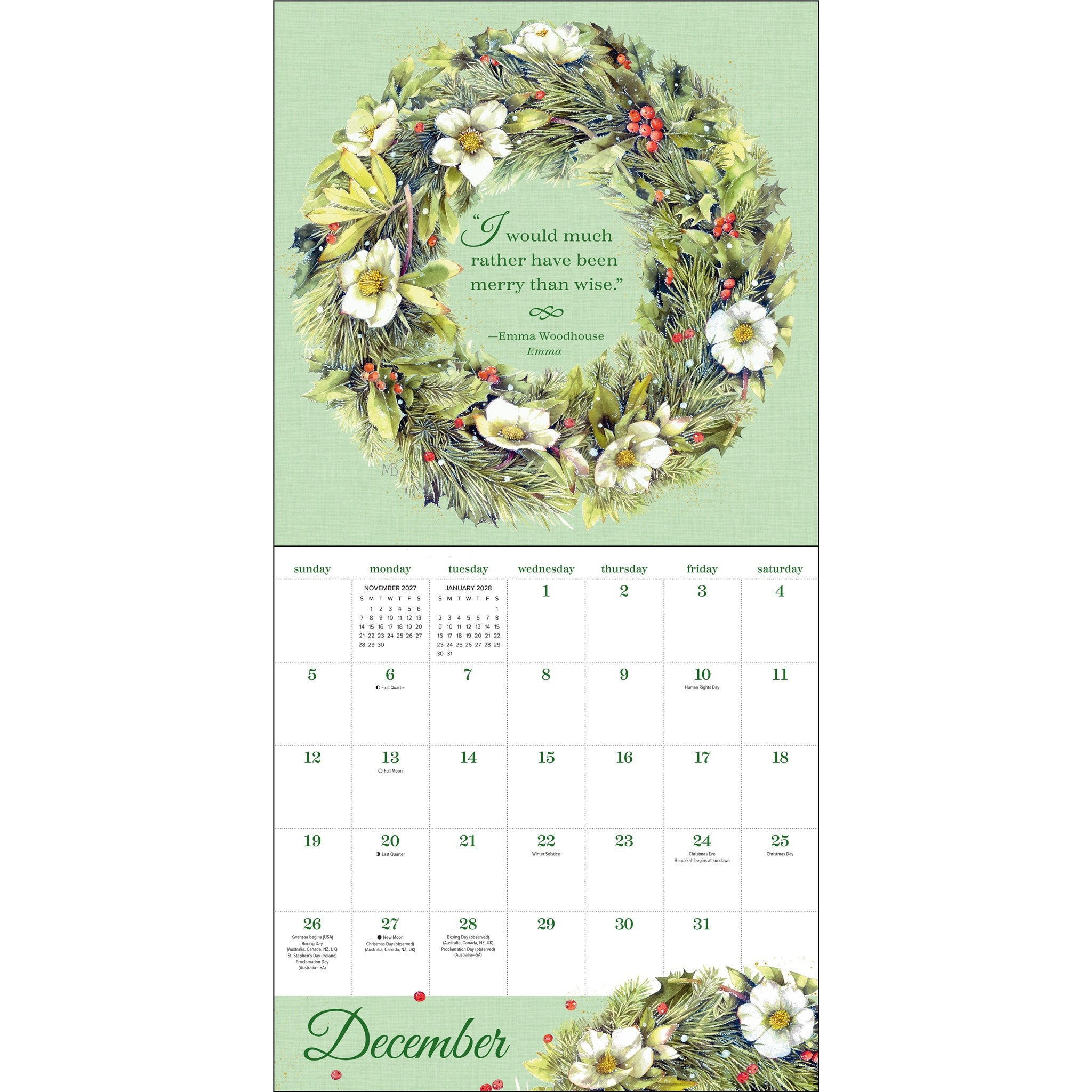 Calendrier mural 2027 Jane Austen : citations inspirantes - En ligne seulement